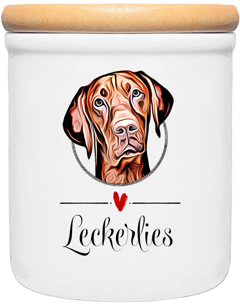 Cadouri Vorratsdose VIZSLA - Leckerlidose Hund - für Hundekekse, Keramik, (Leckerlidose mit Hunderasse, 2-tlg., 1x Keramikdose mit Holzdeckel), Hundekeksdose, handgefertigt in Deutschland, für Hundebesitzer, 400 ml
