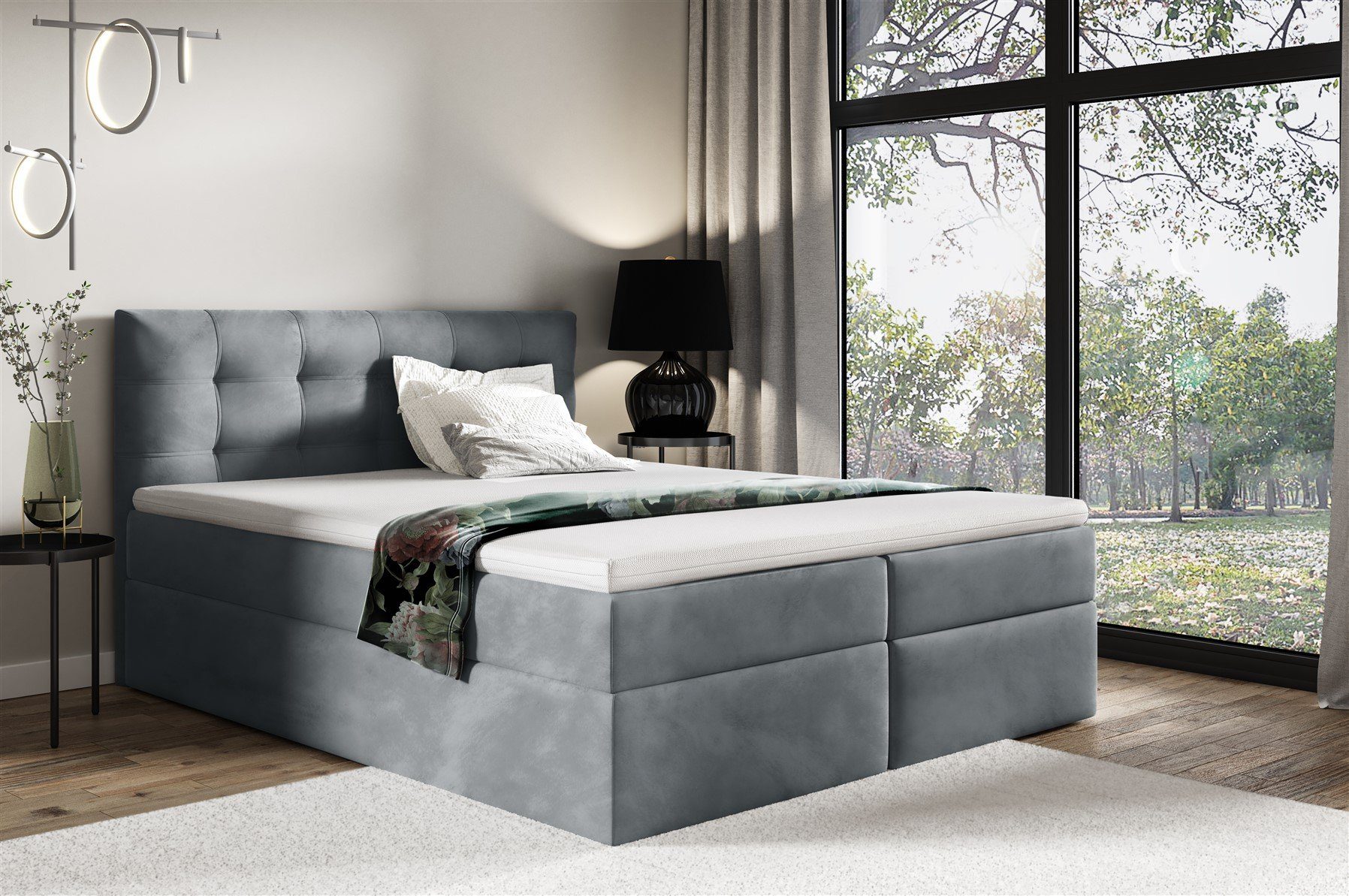Fun Möbel Boxbett Schlafzimmerbett OVIEDO XL in Stoff Fresh (inkl. Bettkästen, inkl. Kaltschaumtopper), eingebautes Liftsystem für Bettkästen, Überlänge