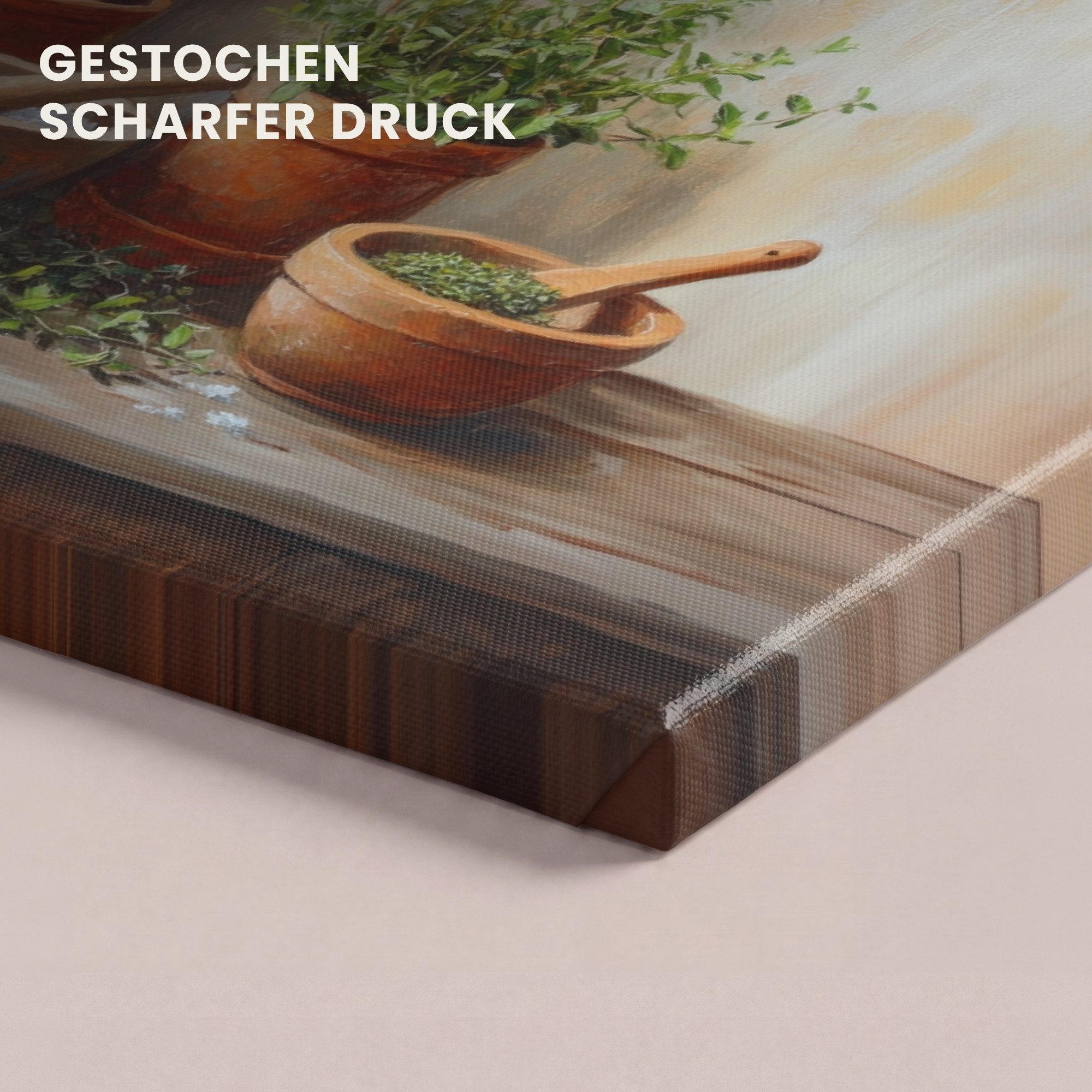 OneMillionCanvasses® Leinwandbild Panorama Töpfe - Kräuter - Holz, Fotodruck (1 St), Wandbild, Deko Schlafzimmer Wohnzimmer Flur 40x20 cm – Bild 3 von 5
