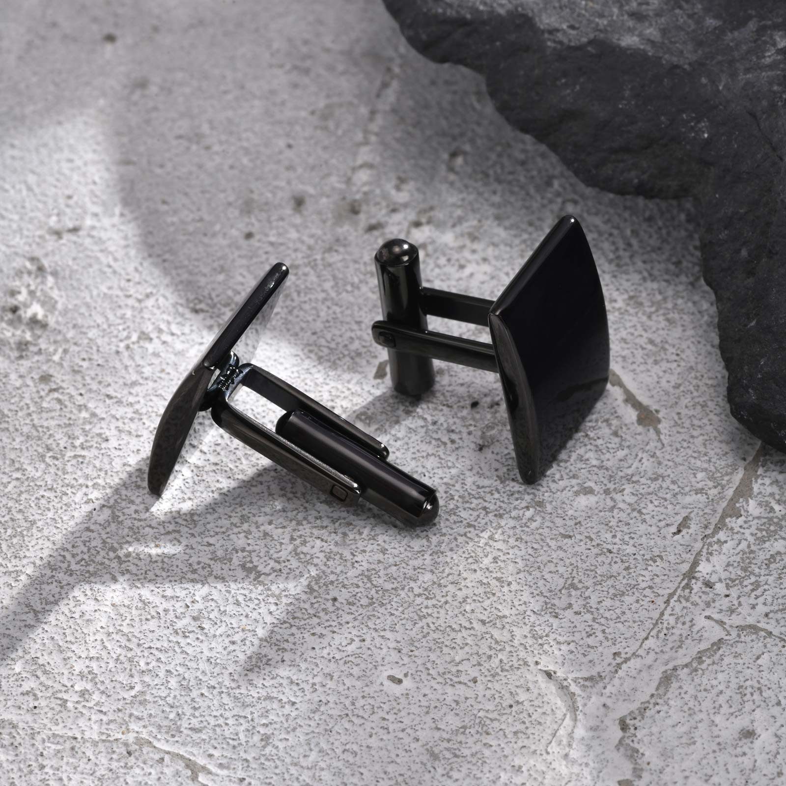 KARMA Manschettenknöpfe Set 2er Set Herren Edelstahl Silber od. Schwarz rechteckig (pflegeleicht, 1-Paar, klassisch modern rostfrei hypoallergen), elegant Busin – Bild 5 von 5