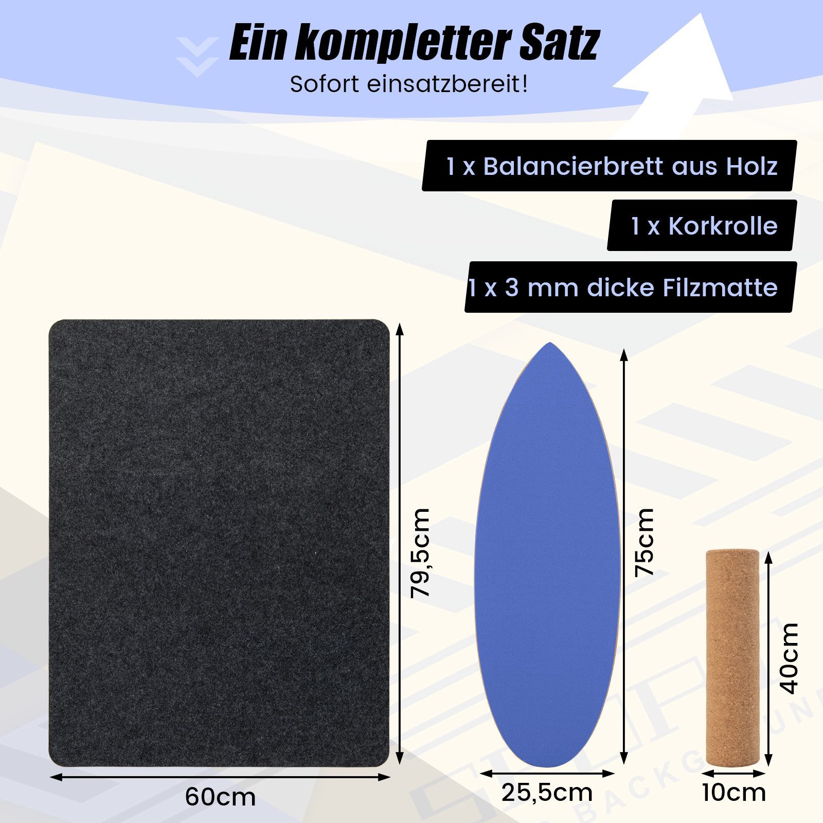 COSTWAY Balanceboard, aus Holz, für zuhause, inkl. Korkrolle, bis 227kg