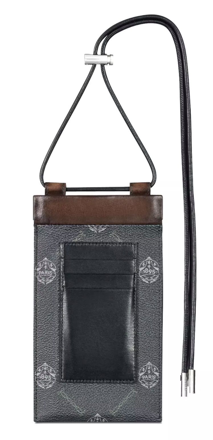 Berluti Messenger Bag Signature Circuit Venezia Crest Logo Print Virée Phone Pouch Tasche, Signature Virée Canvas, Venezia-Leder (Kalbsleder)