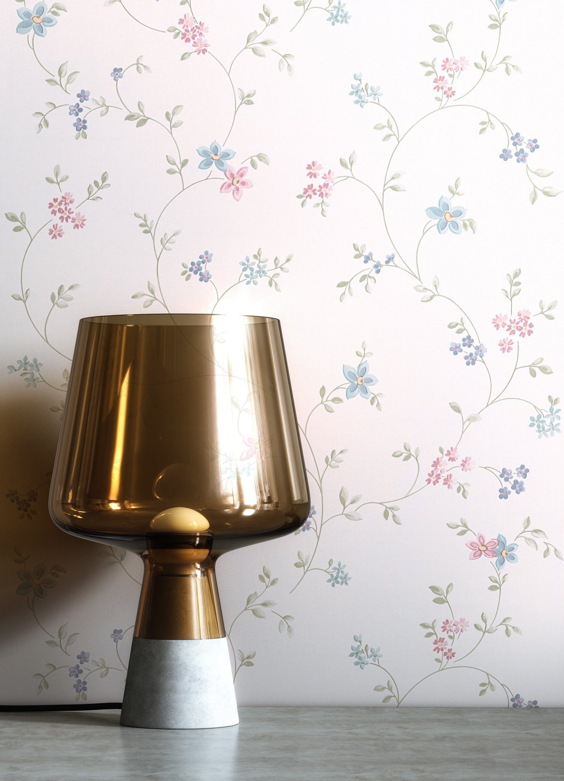 Newroom Vliestapete Florin Pastella Tapete Vintage Blumen,Blätter,Blüten, Pastellblau Tapete Floral Blumen - Vintage Blumentapete Rose Weiß Romantisch 3D Optik Blätter Blüten für Schlafzimmer Wohnzimmer Küche, Blumentapete