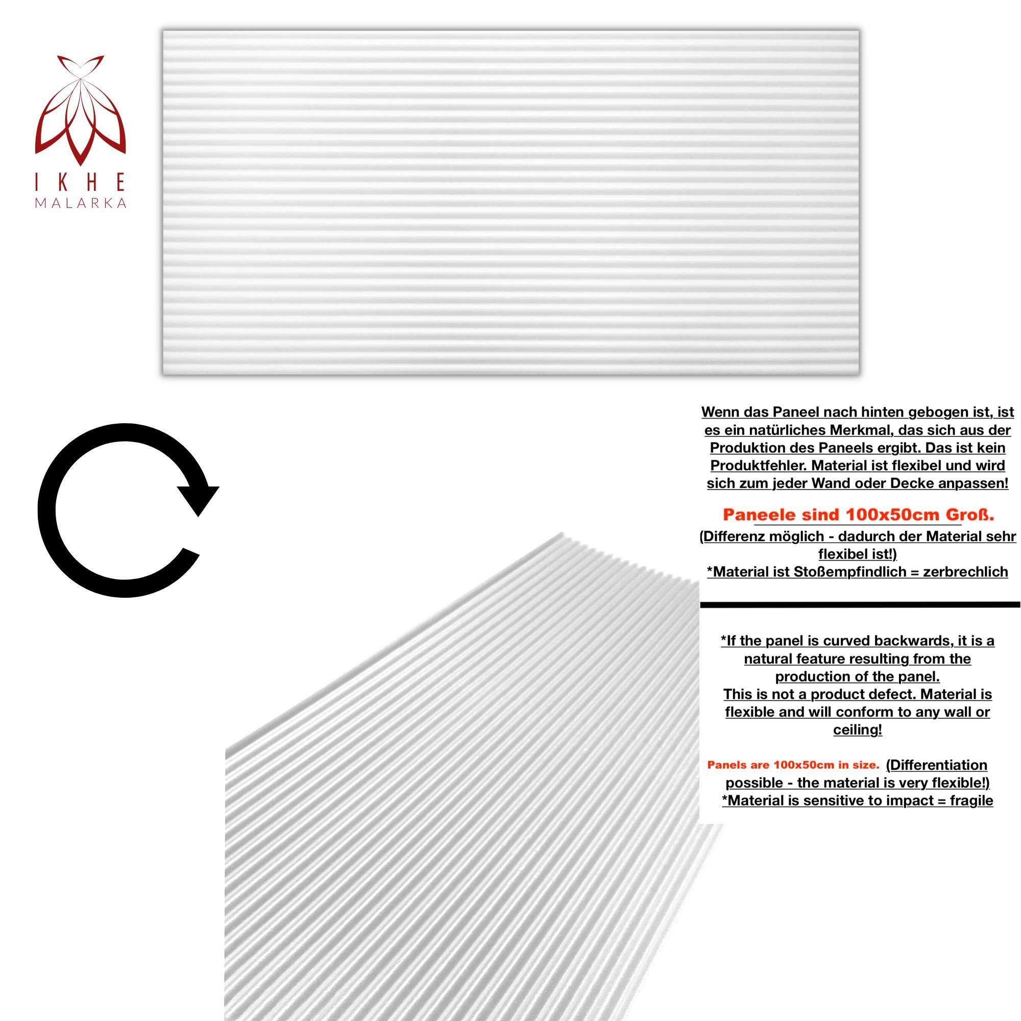 (4m², 50,00x100,00 4,00 qm, cm, White Lamellen BxL: IKHEMalarka Imitation 3D Deckenpaneele, 3mm Nachbildung Polystyrol 8 Stück) Material Wandpaneel stärke