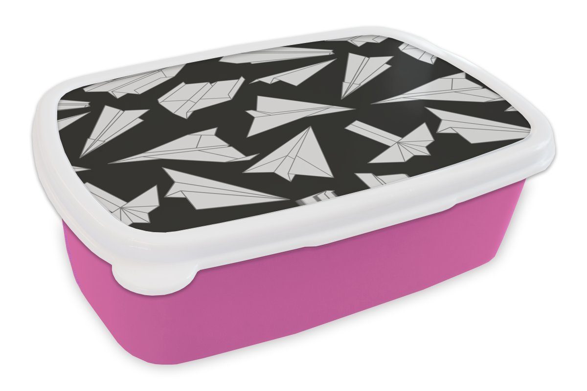 MuchoWow Lunchbox Design - Papier - Flugzeuge, Kunststoff, (2-tlg), Brotbox für Erwachsene, Brotdose Kinder, Snackbox, Mädchen, Kunststoff rosa