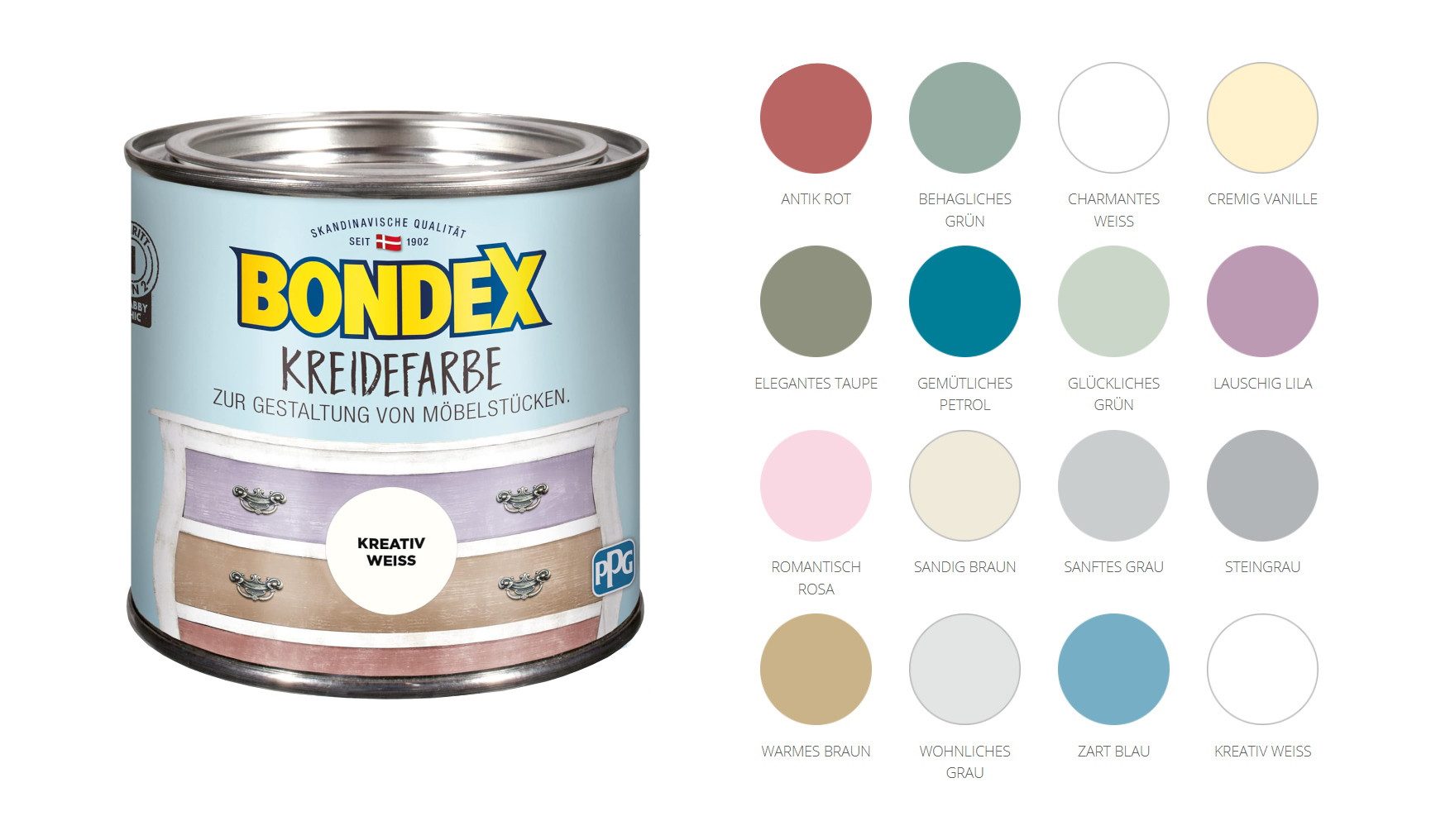 Bondex Kreidefarbe 500 ml Vintagefarbe Möbelfarbe Wasserbasis, Wasserbasis, matt, 500 ml