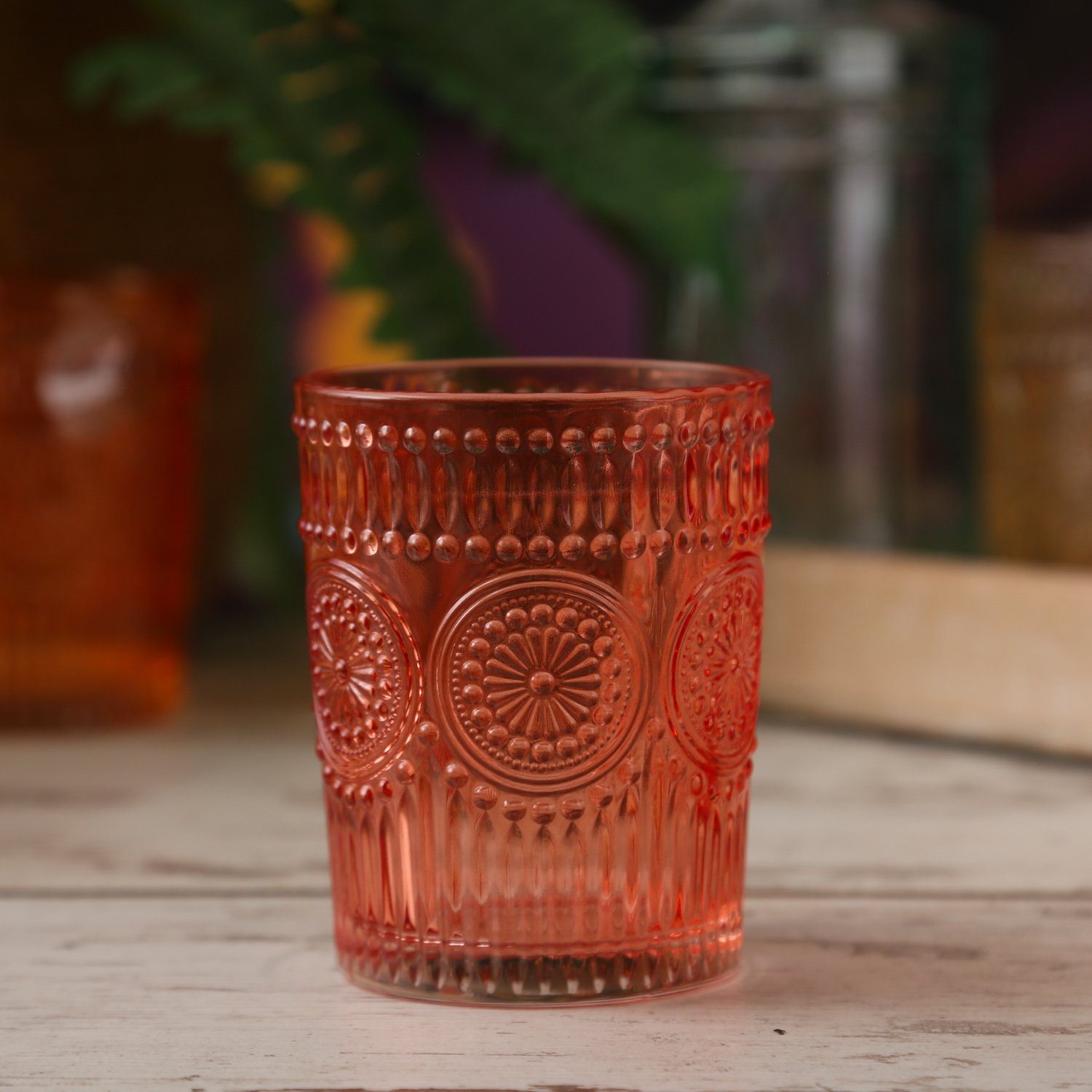 MARELIDA Glas Trinkglas rot 280ml Wasserglas Saftglas Vintage Boho Blumenmuster, 1-tlg., Glas