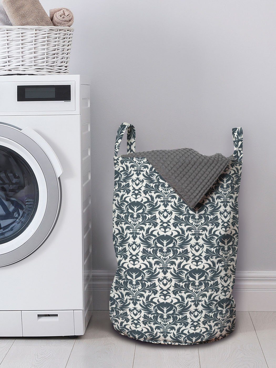 Abakuhaus Wäschesäckchen Wäschekorb mit Griffen blühen Kordelzugverschluss Waschsalons, für gotisch Damast-Inspired