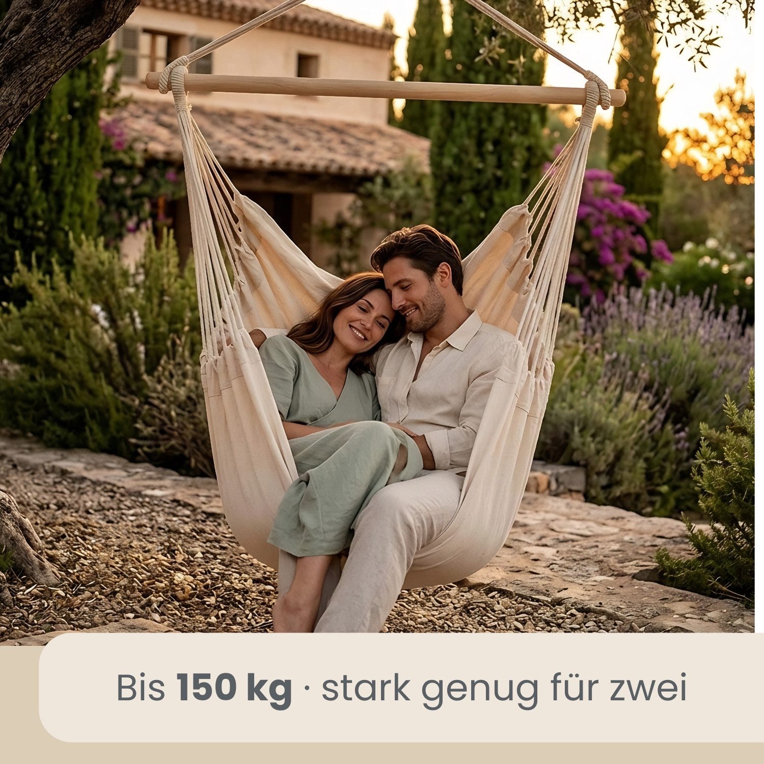 AMANKA Hängestuhl für 2 Personen: XXL Outdoor Hängesessel bis 150 kg - Garten und Balkon, 185 x 130 cm Hängesitz für Kinder und Erwachsene - 360° Relaxsessel