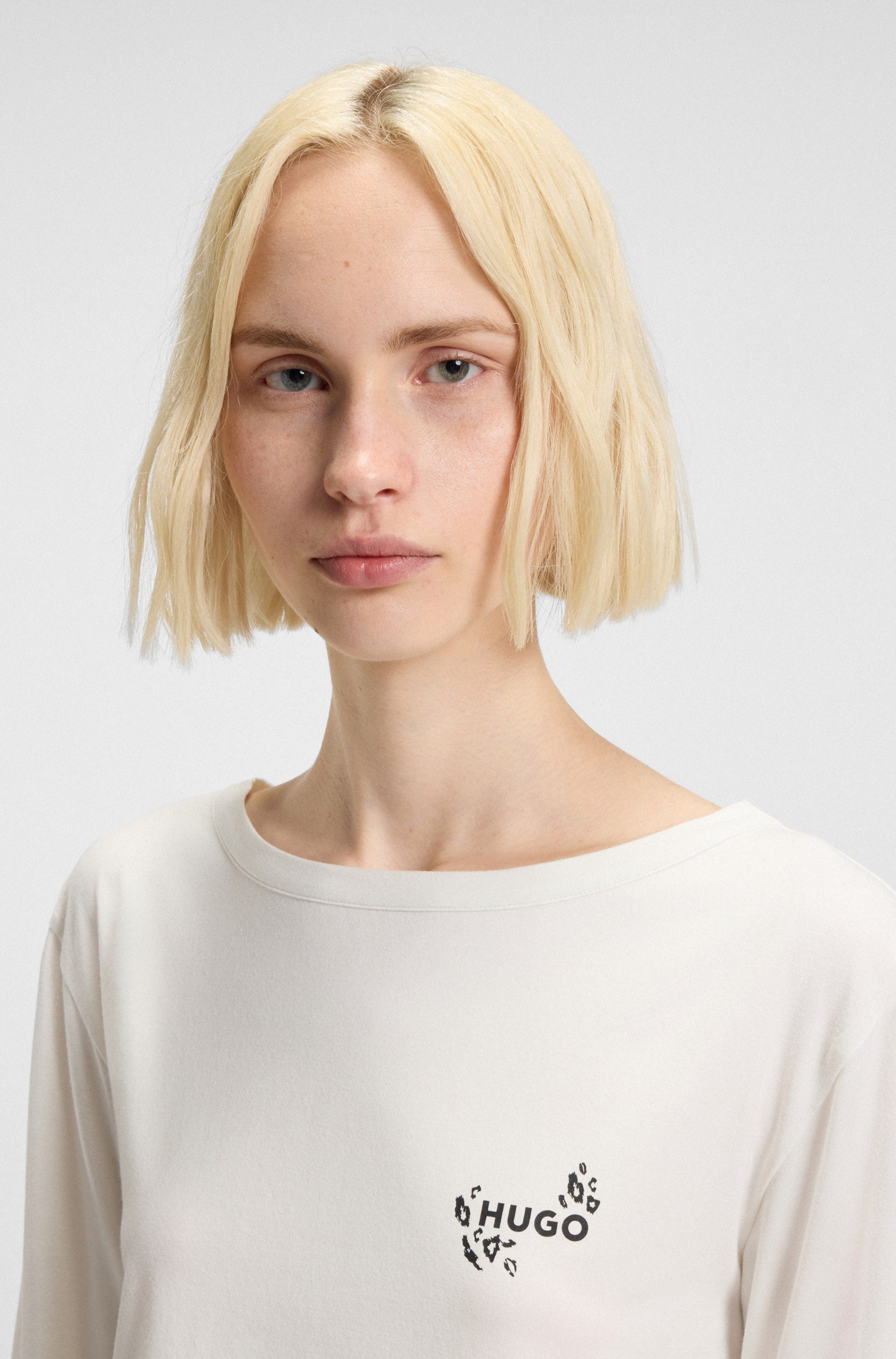 HUGO Pyjamaoberteil aus Stretch-Jersey mit Logo-Artwork, regular fit, Rundh günstig online kaufen