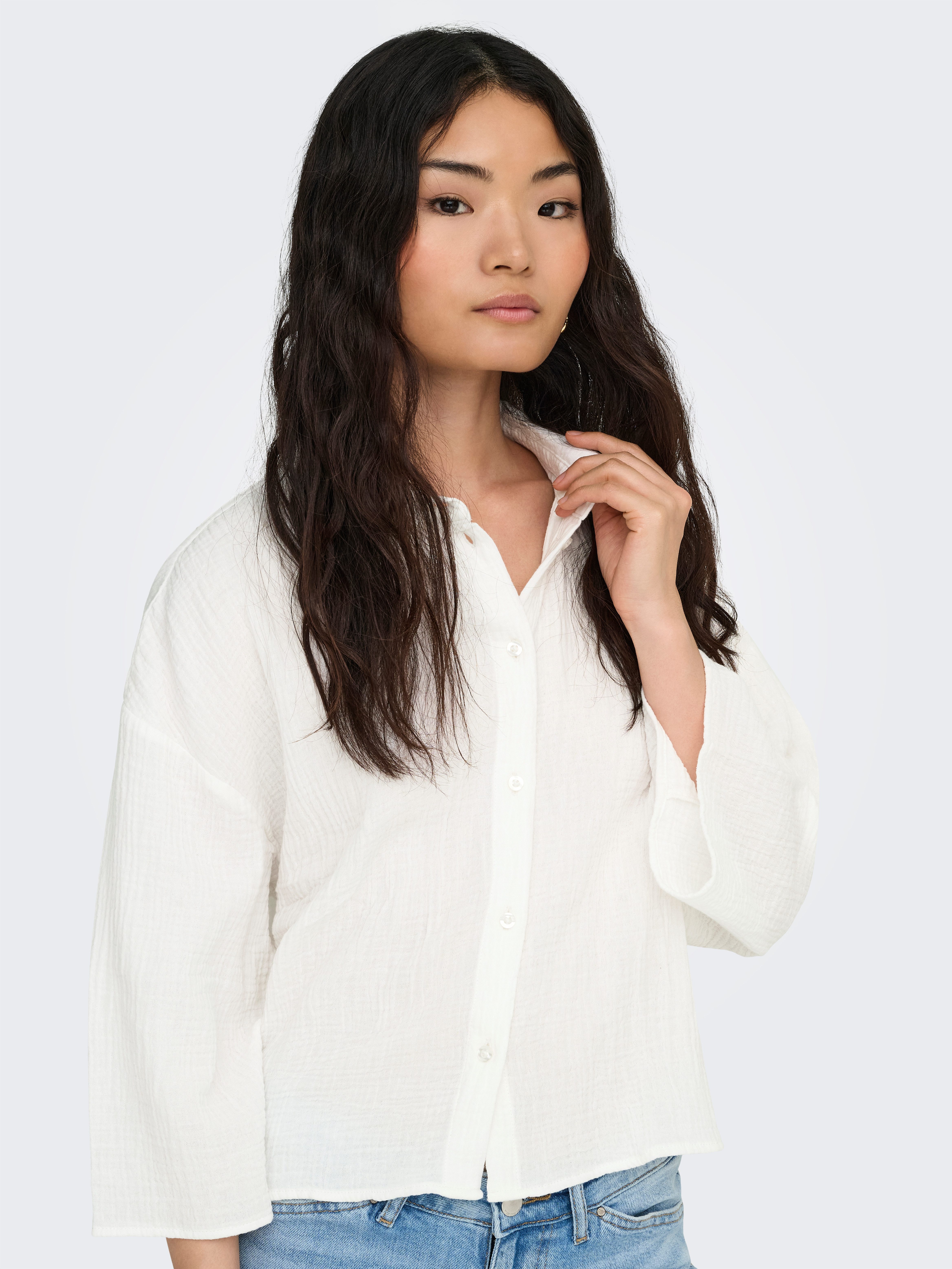 JDY Hemdbluse JDYTHEIS LIFE 3/4 CROP SHIRT WVN NOOS Baumwolle, regular fit