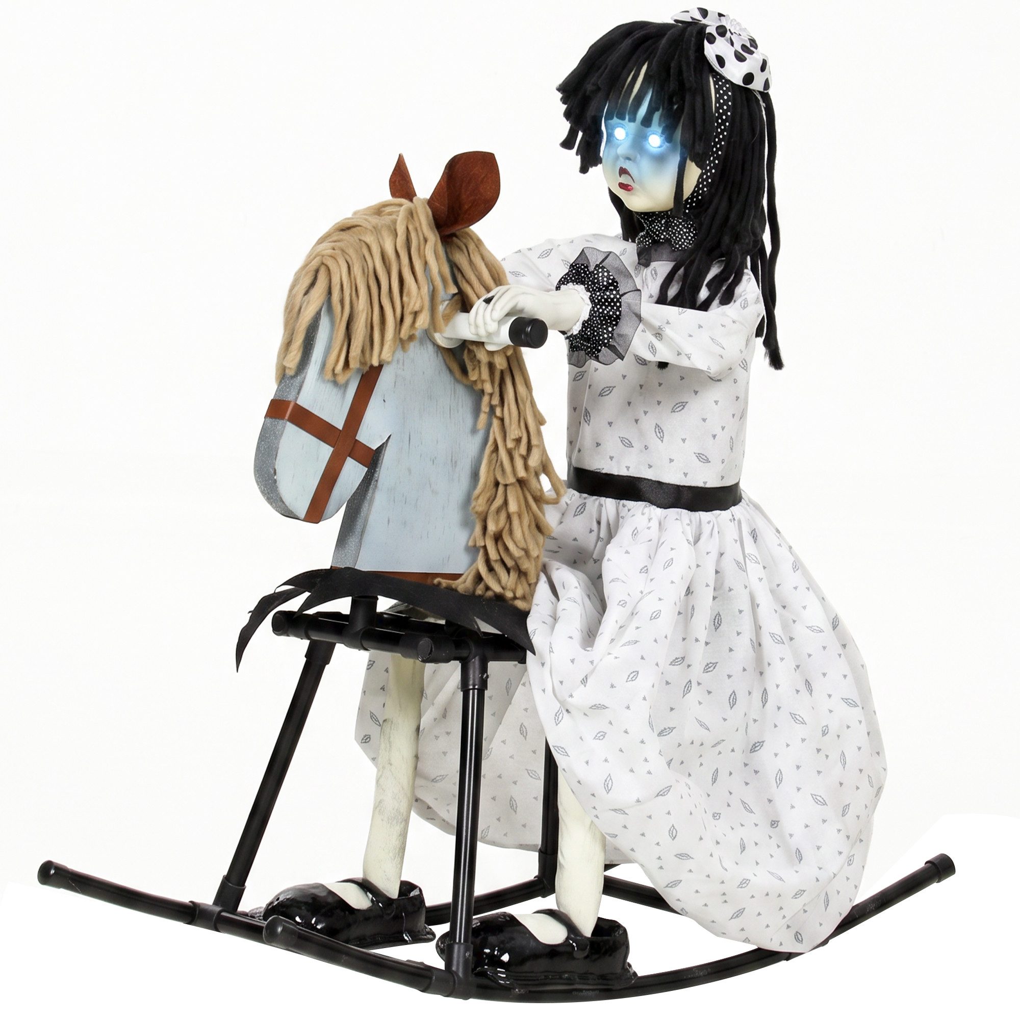 HOMCOM Dekofigur Animiertes Halloween-Mädchen mit Reimen (Set, 1 St., 1-tlg), Sound-,Touch-Aktivierung, LED-Augen, schaukelt – Bild 2 von 5