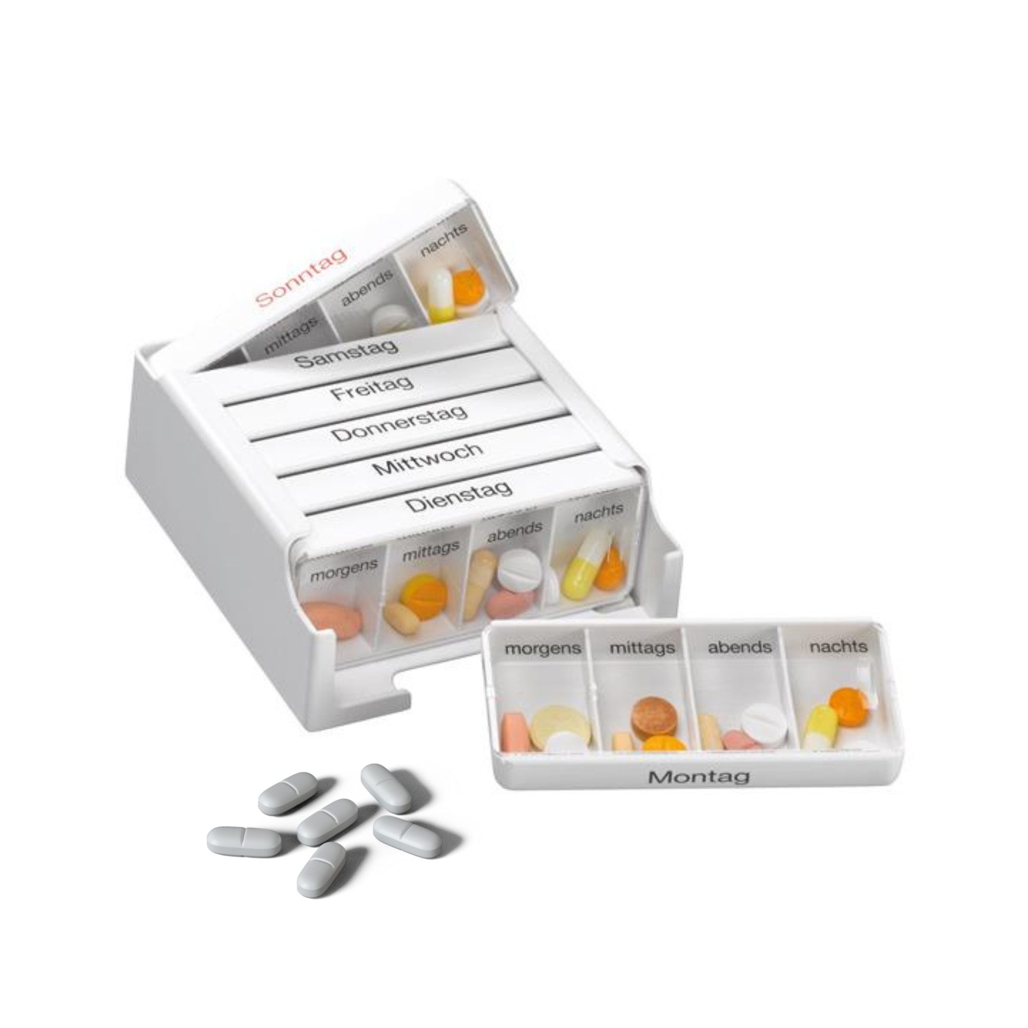 Pillendose Medikamentendosierer für 7 Tage / Medi-7 Tablettendose weiß