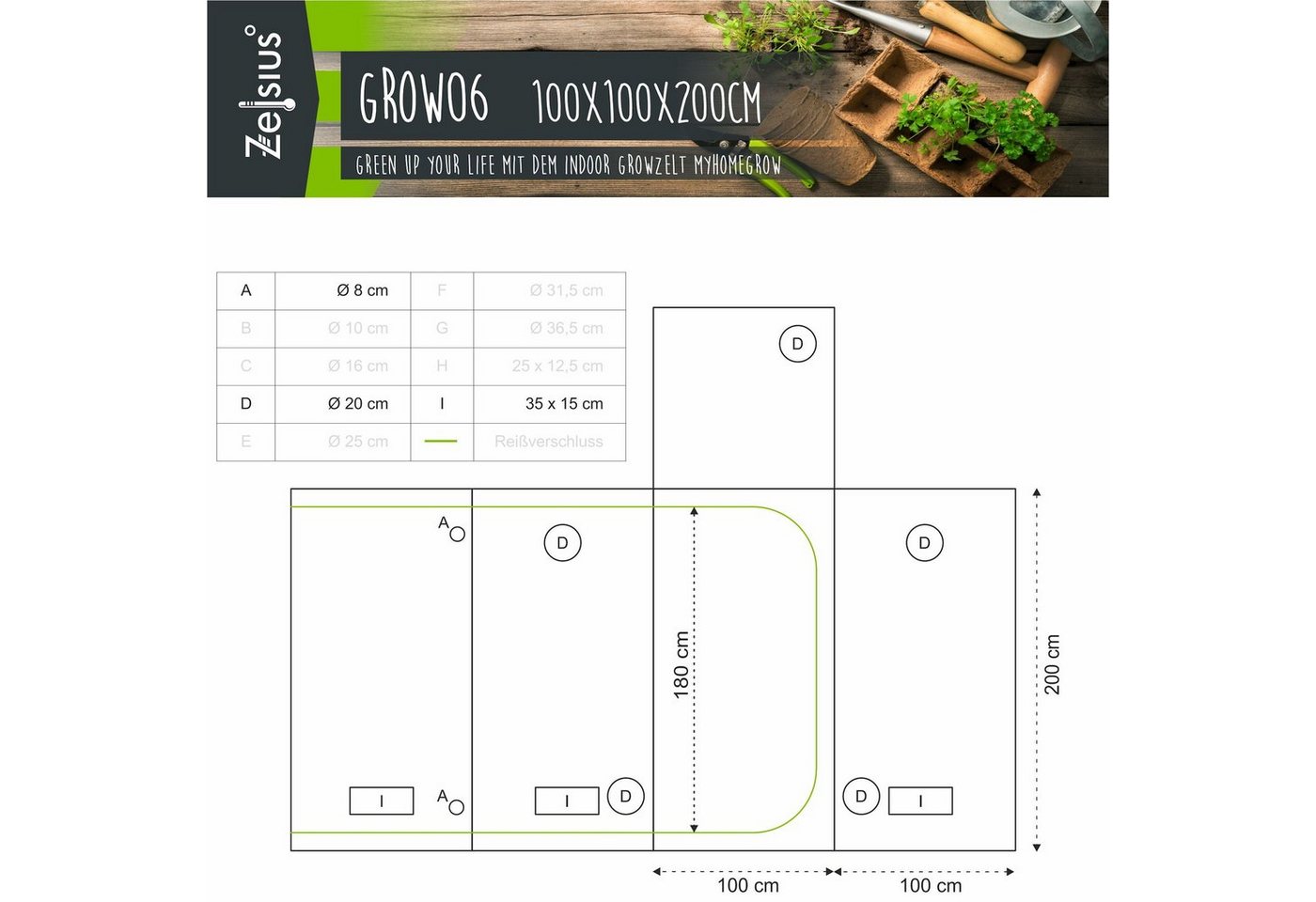 Zelsius Gewächshaus Grow Tent 100 x 100... Zelsius Gewächshaus Grow Tent 100 x 100...