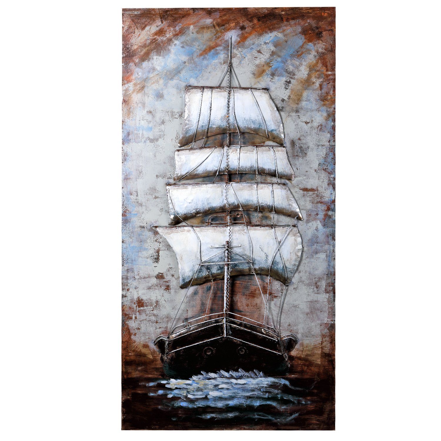 Home4Living Metallbild Wandbild 3D Relief Unikat handgefertigt, Sailing, 3D-Effekt