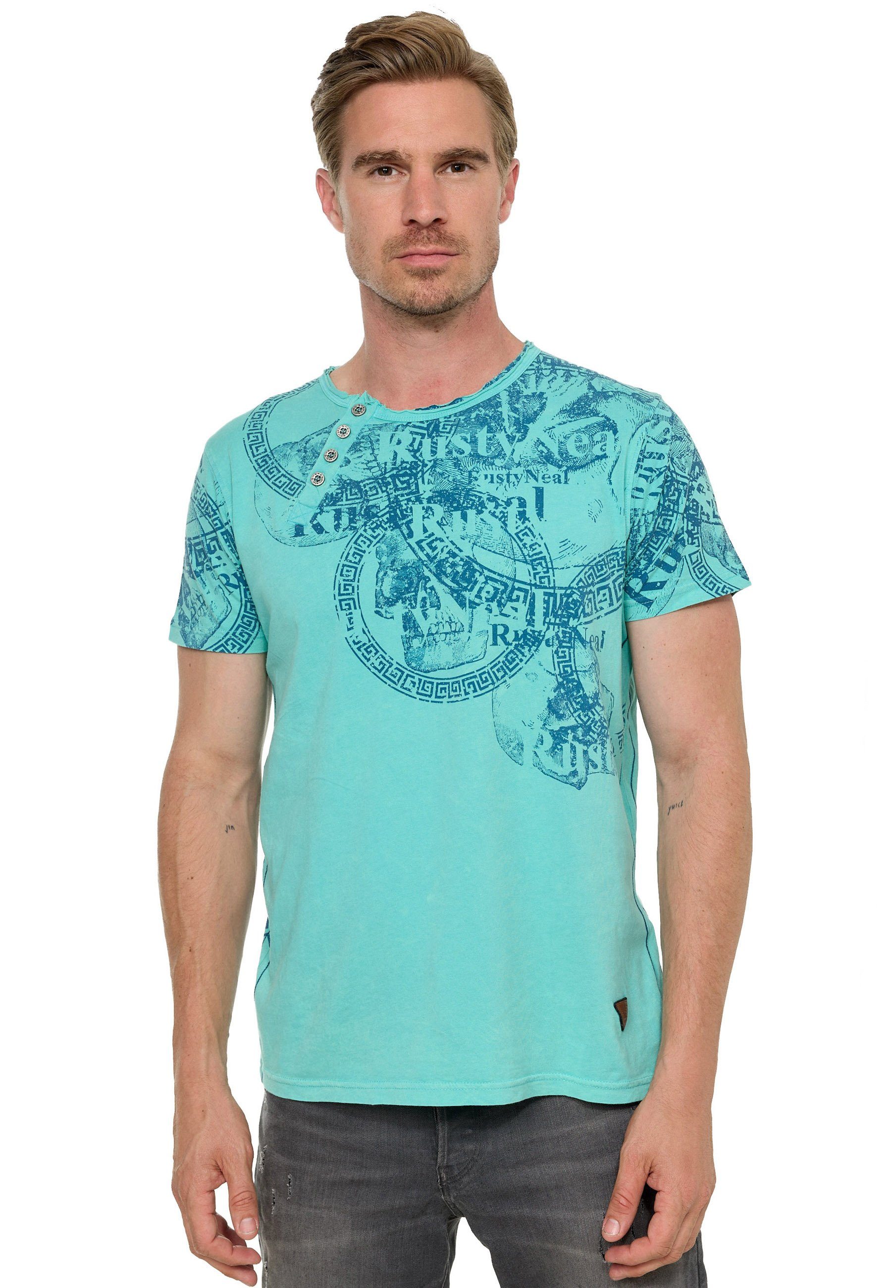 Rusty Neal T-Shirt coolem Print grün mit
