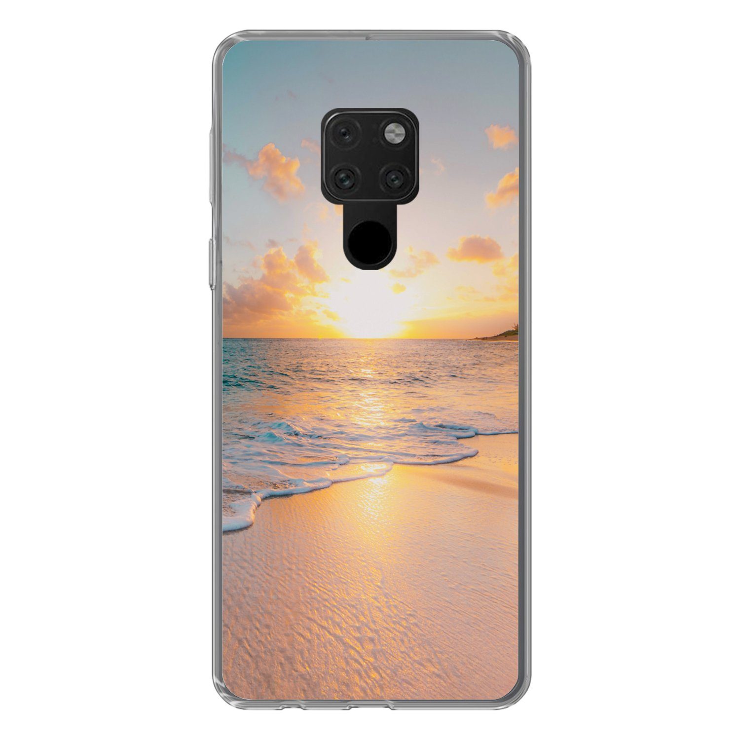 MuchoWow Handyhülle für Huawei P40 Lite Sonnenuntergang - Strand - Meer - Sommer - Blau, Handy Case, Silikon, Bumper Case Dünn