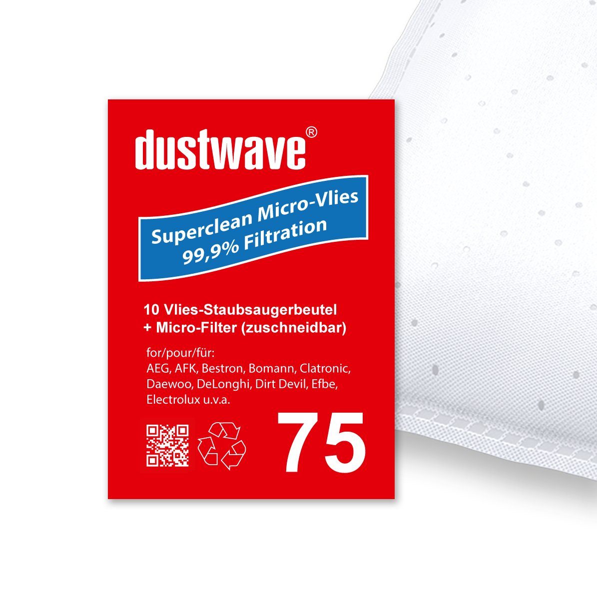 Dustwave Staubsaugerbeutel Sparpack, passend für Comfee CVCB 700BM, 10 St., Sparpack, 10 Staubsaugerbeutel + 1 Hepa-Filter (ca. 15x15cm - zuschneidbar)