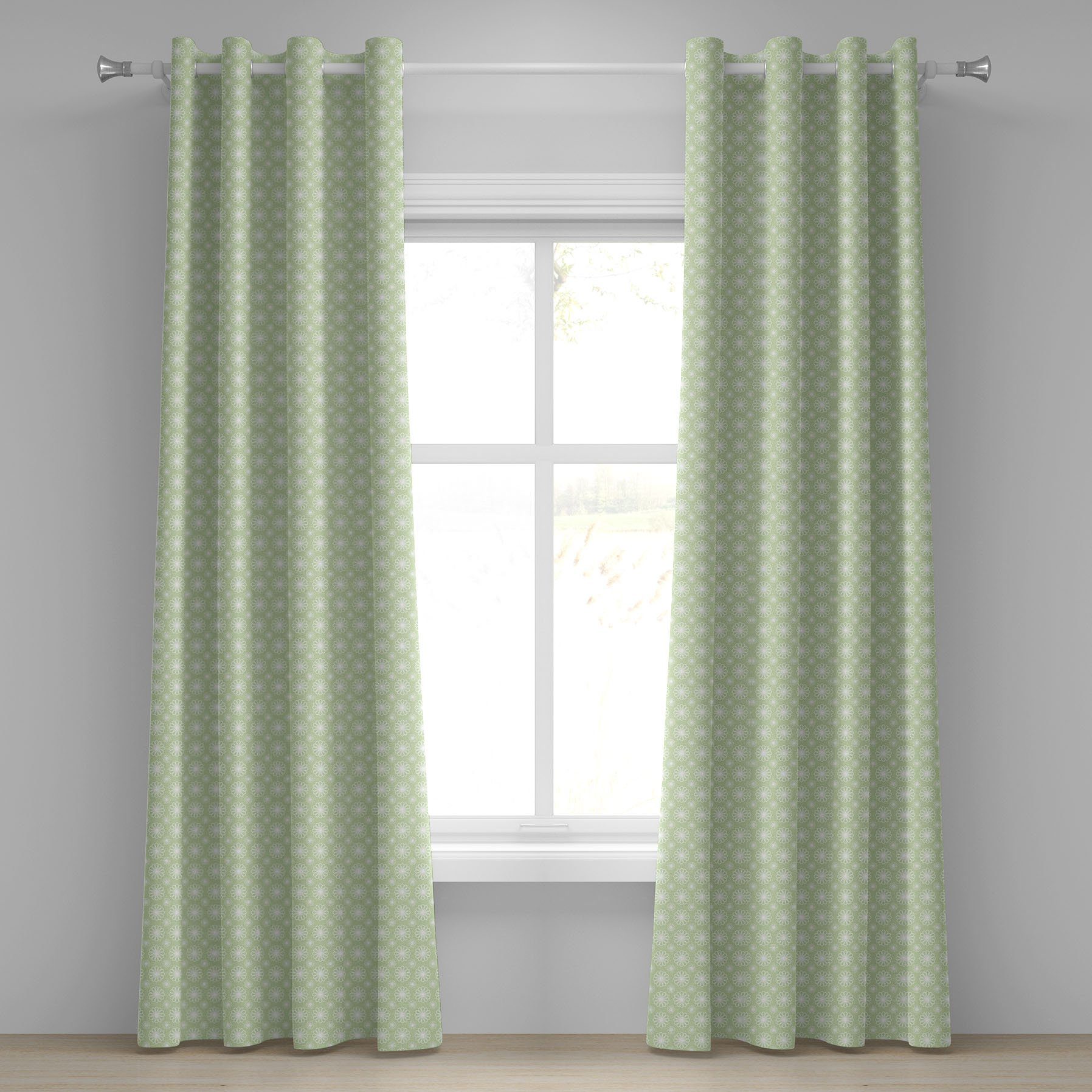 Gardine Dekorative 2-Panel-Fenstervorhänge für Schlafzimmer Wohnzimmer, Abakuhaus, Blumen symmetrische Geometric | Fertiggardinen