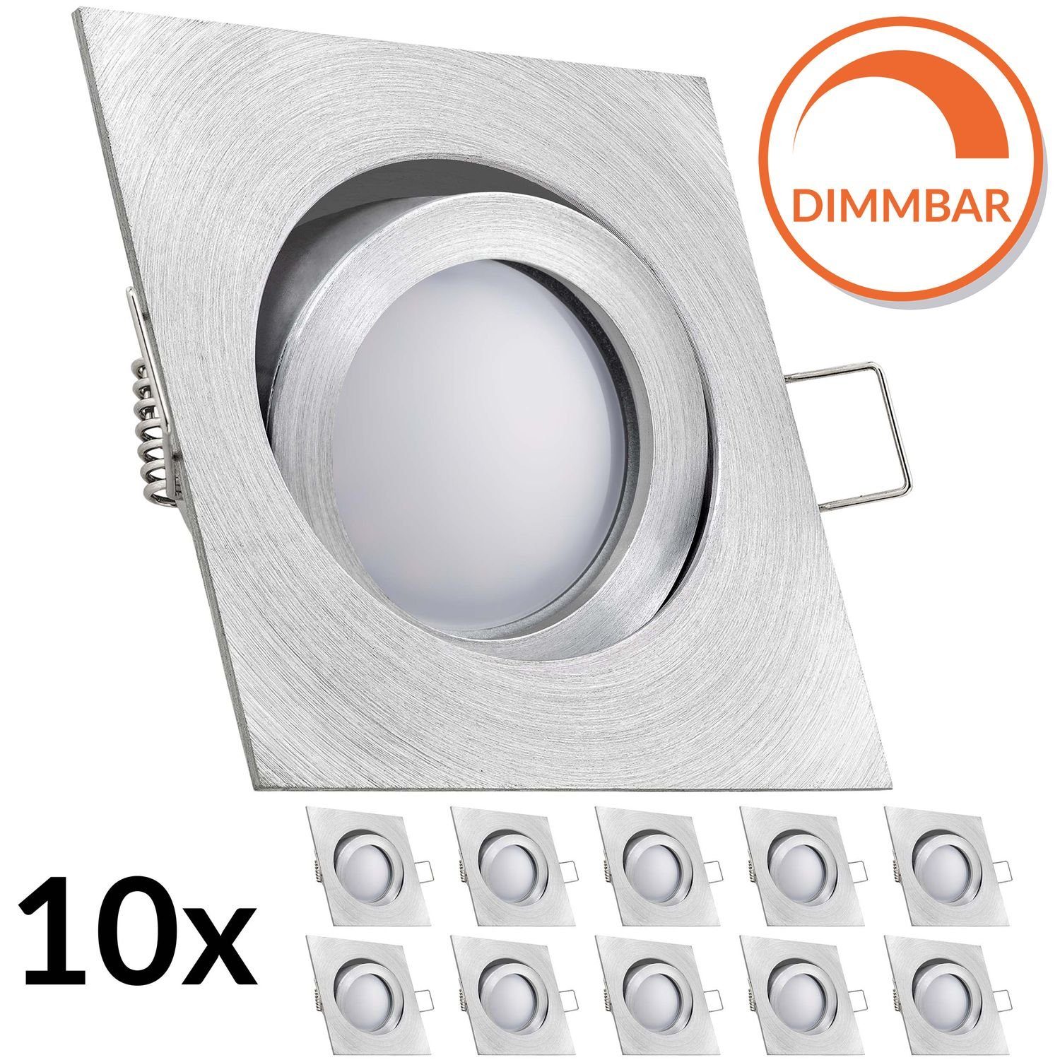LEDANDO LED Einbaustrahler 10er LED Einbaustrahler Set EXTRA FLACH (35mm) in Aluminium natur mit