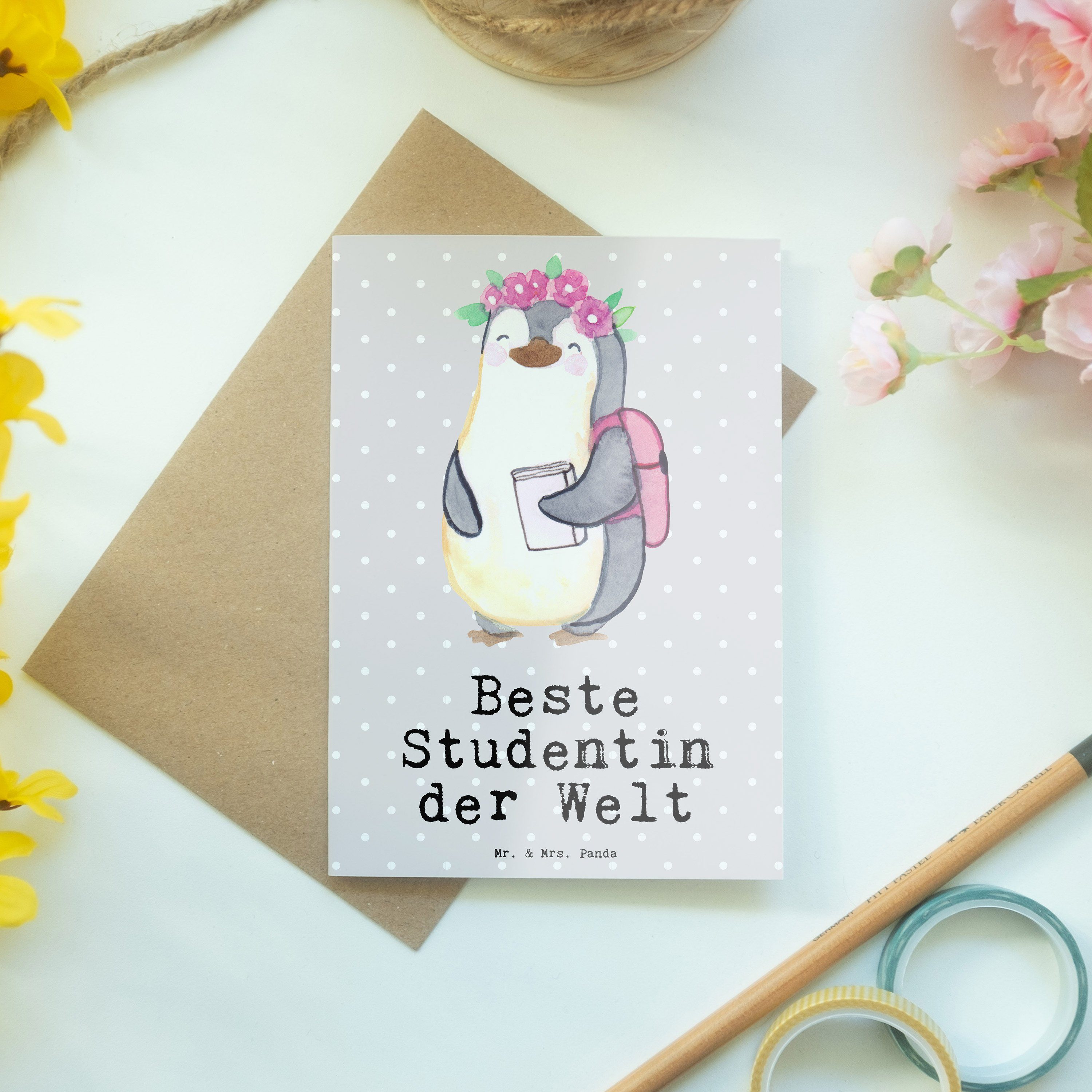 Panda Mr. & Geschenk, Grau - Grußkarte Pinguin - Einladung Welt Beste Pastell Studentin der Mrs.