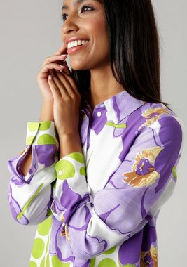 Aniston SELECTED Hemdbluse mit plakativem Blütendruck und gepunkteter Bordüre - NEUE KOLLEKTION