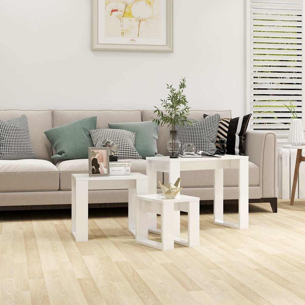 furnicato Satztisch Satztische 61x28x47, 43x28x37, 25x28x27 cm Hochglanz-Weiß (3-St), Stapelbare Beistelltische aus Holzwerkstoff mit Ablage fürs Wohnzimmer