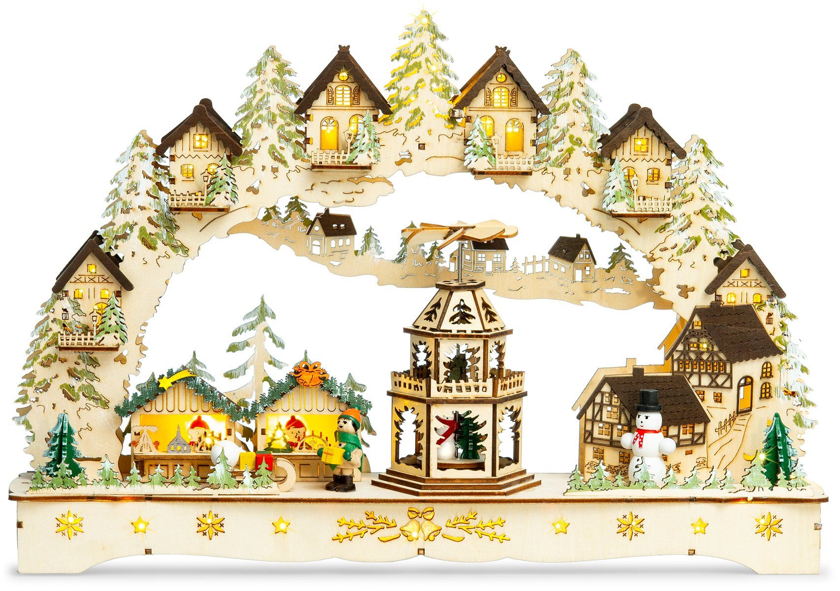 SIKORA Schwibbogen LB47 Weihnachtsmarkt mit LED Beleuchtung