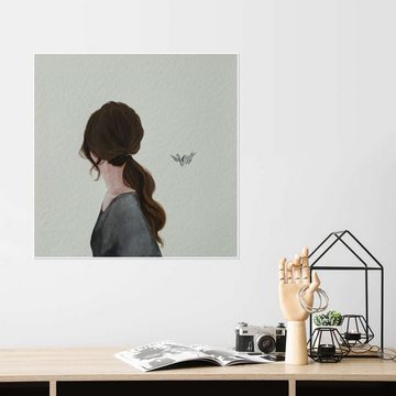 Posterlounge Poster Karoline Kroiss, Porträt einer jungen Frau mit Origami-Kranich, Modern Malerei