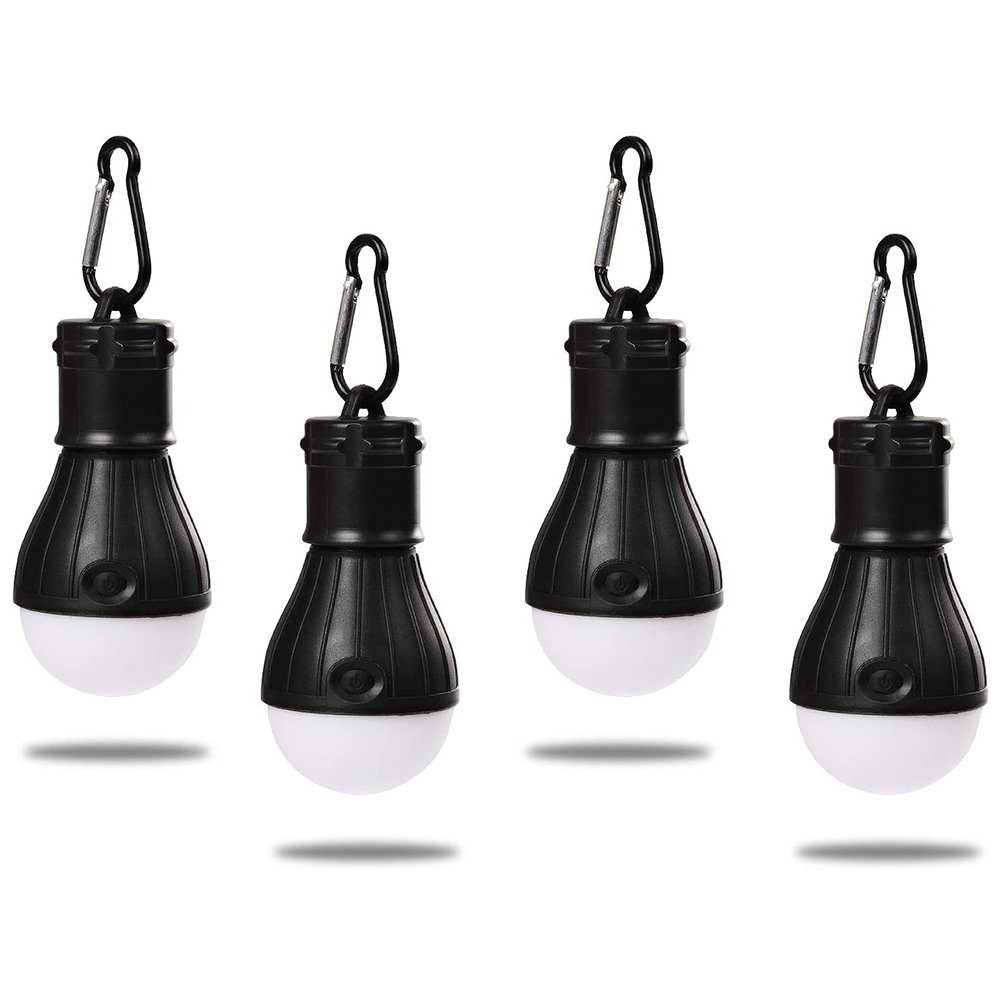 zggzerg LED Arbeitsleuchte Campinglampe, 4 Stück Tragbare LED Campinglaterne mit Karabiner Schwarz