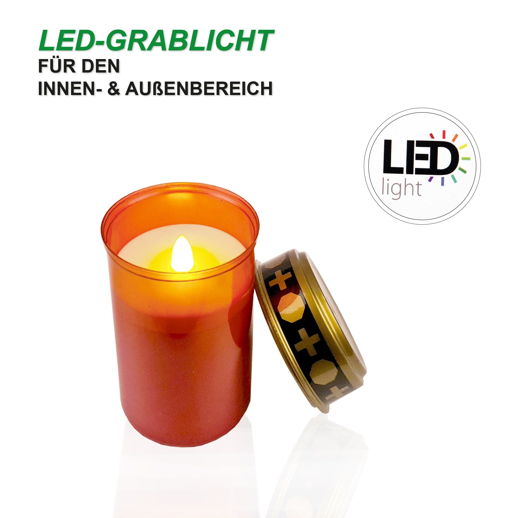 Bestlivings Grabkerze LED wetterfest, Batteriebetrieb (8-tlg), realistischer Flackereffekt, wiederverwendbar, 5-6 Wochen Leuchtdauer – Bild 4 von 5
