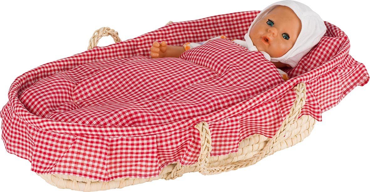 goki Puppen Tragetasche Puppentragekorb mit Bettzeug, Hochwertiges, langlebiges Material