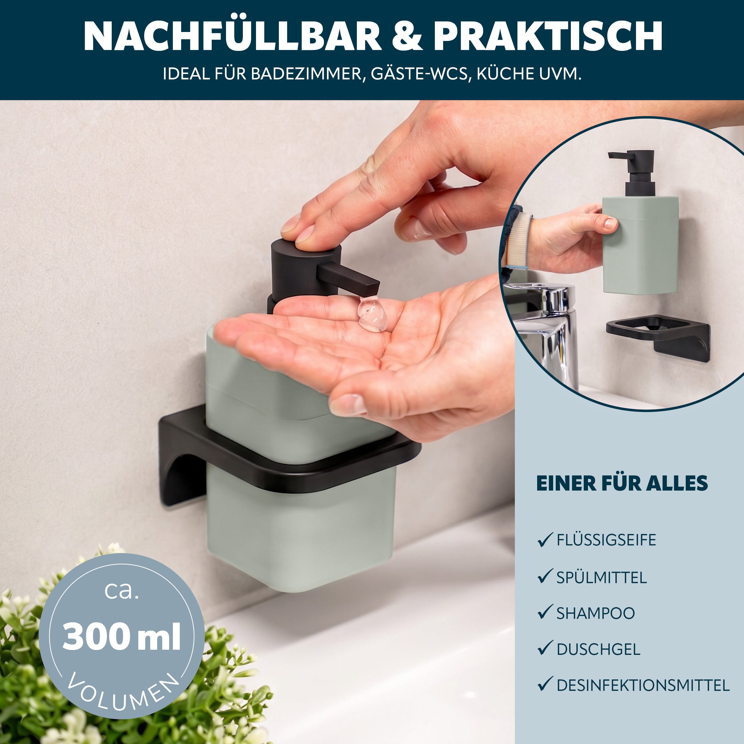 bremermann Badaccessoire-Set Bad-Serie SAVONA Softtouch inkl. Wandhalter, eckig – Bild 3 von 5
