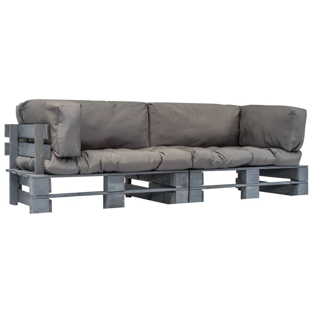 vidaXL Loungesofa 2-tlg. Outdoor-Sofa-Set Paletten mit Kissen in Grau Kiefernholz, 2 Teile