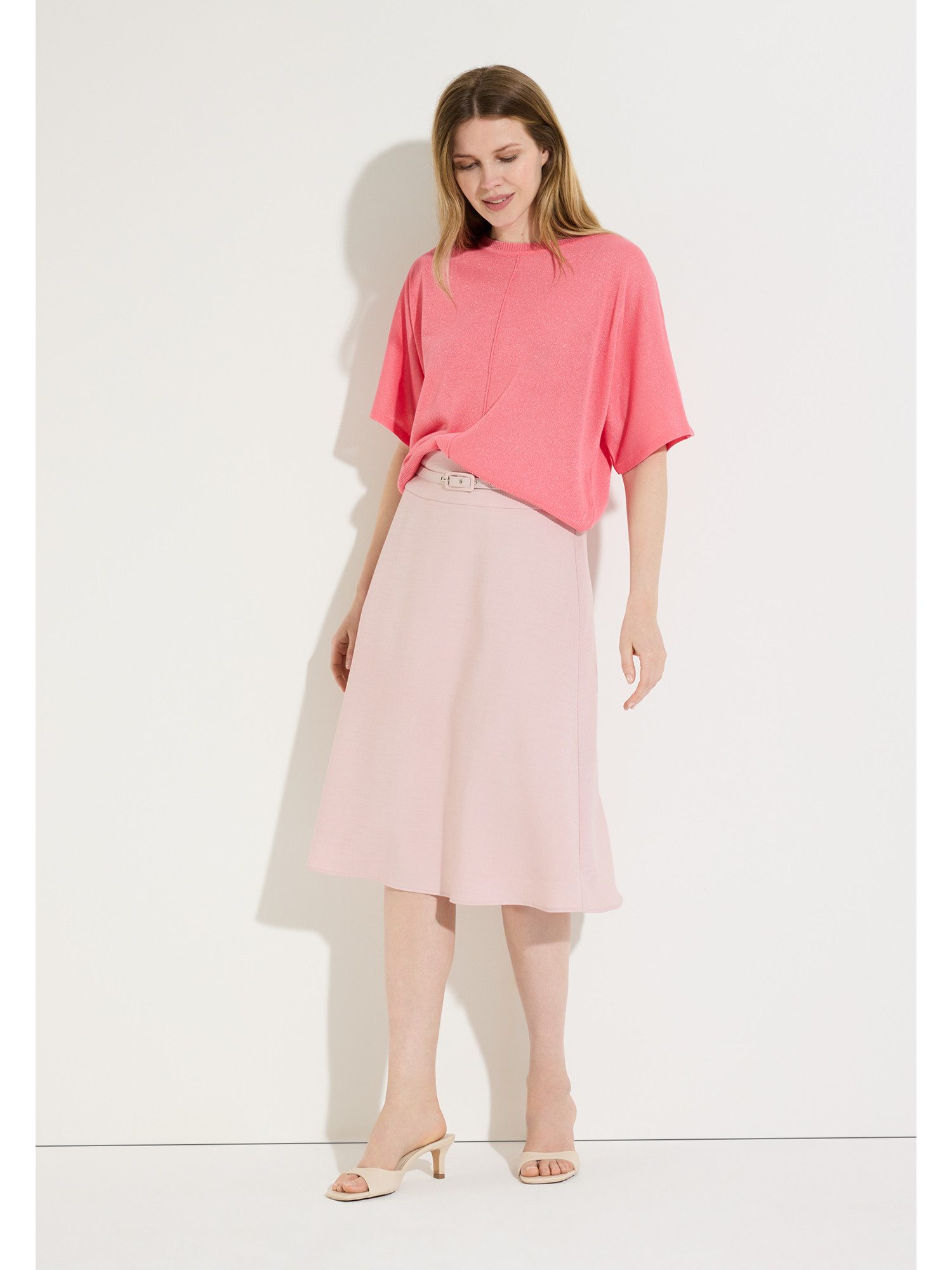 MORE&MORE Strickpullover dezent glänzender Kurzarmpullover