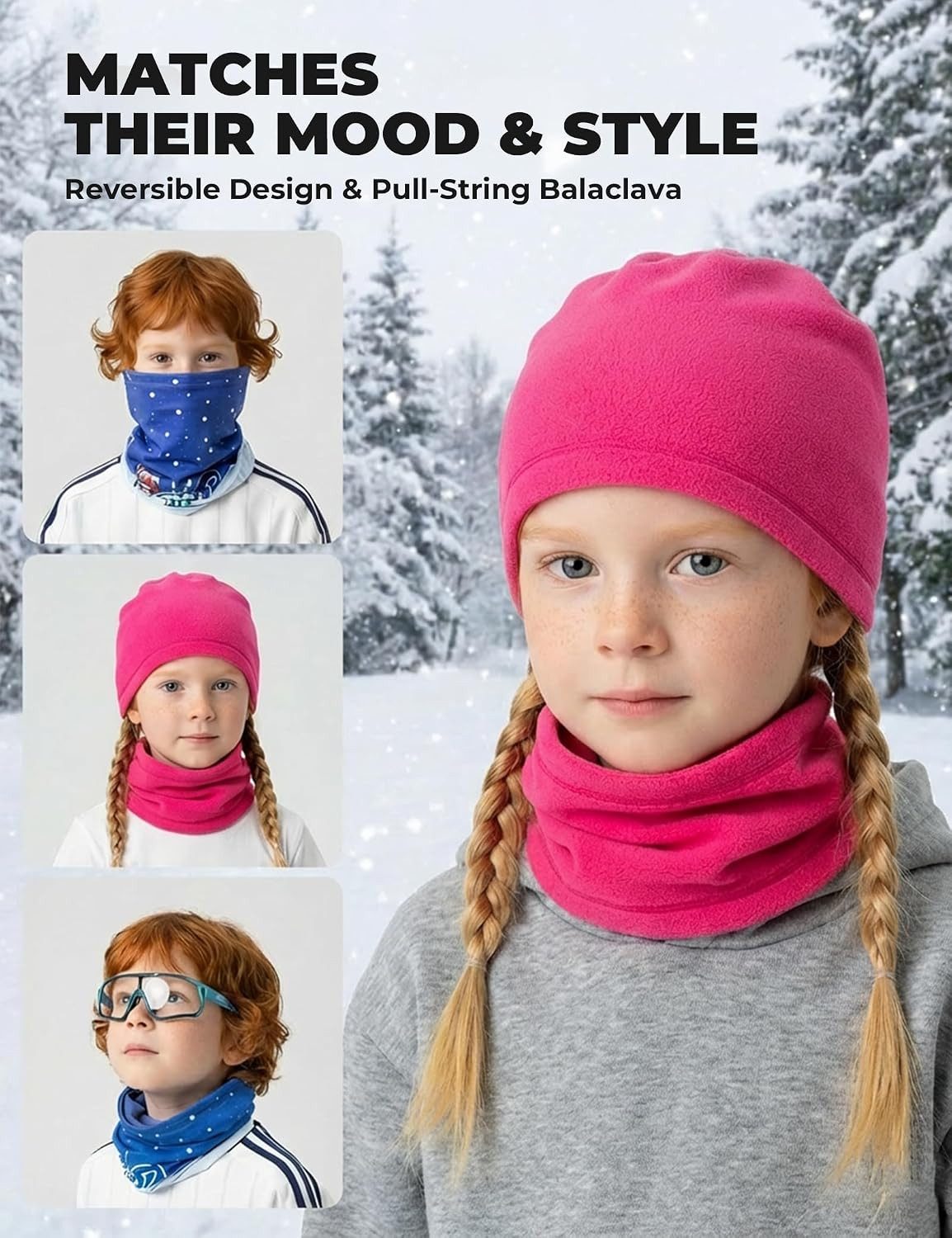 ROCKBROS Halswärmer Doppelseitiges Kinder-Halstuch mit Mütze, elastisch für Helm, Winter.