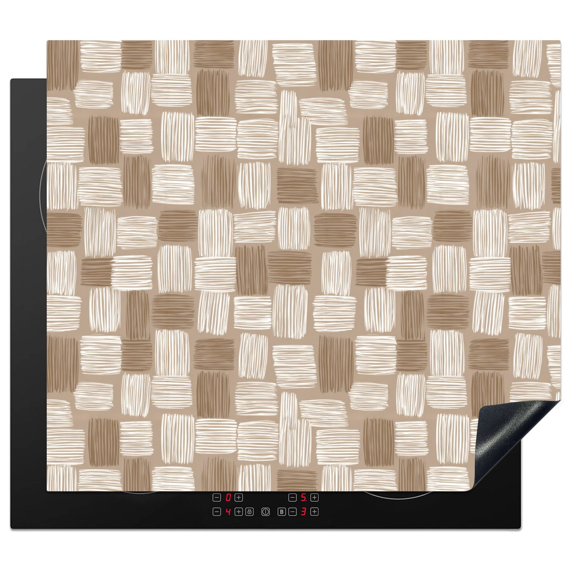 MuchoWow Herd-Abdeckplatte Block - Muster - Braun, Vinyl, (1 tlg), Abdeckplatte für Ceranfeld, Herd Inductionsmatte, 57.6x51.6 cm