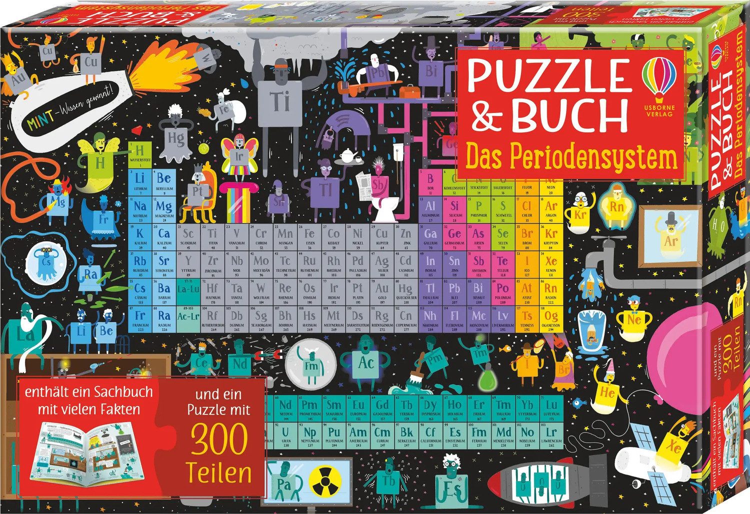 Usborne Verlag Puzzle MINT - Wissen gewinnt! Puzzle (300 Teile) und Buch: Das Periodensystem, 300 Puzzleteile