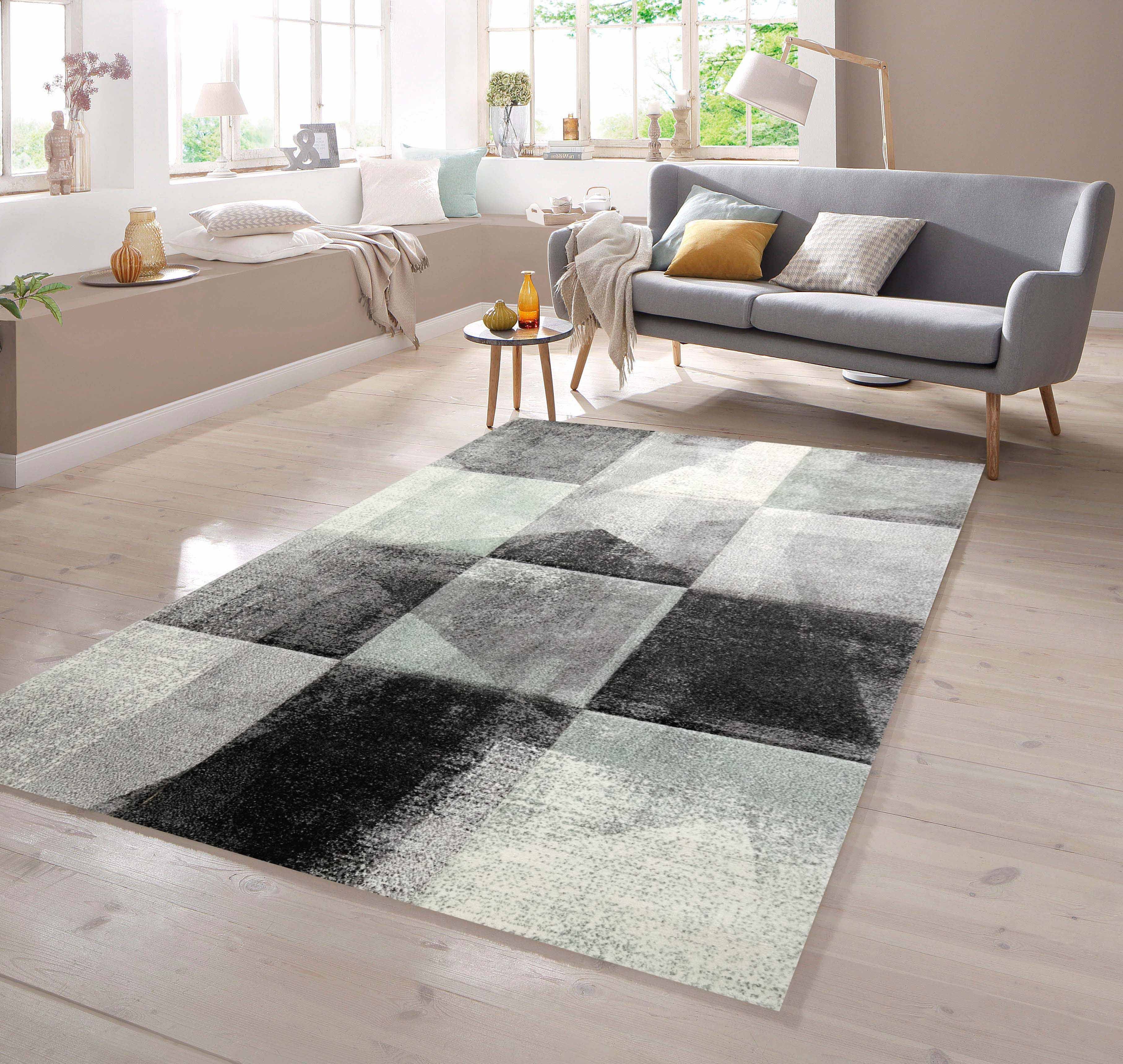 TeppichHome24 Teppich Teppich Karomuster in grau grün anthrazit, rechteckig günstig online kaufen