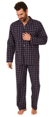 Trend by Normann Pyjama Herren Pyjama langarm Schlafanzug gewebt zum Knöpfen im Karo Design