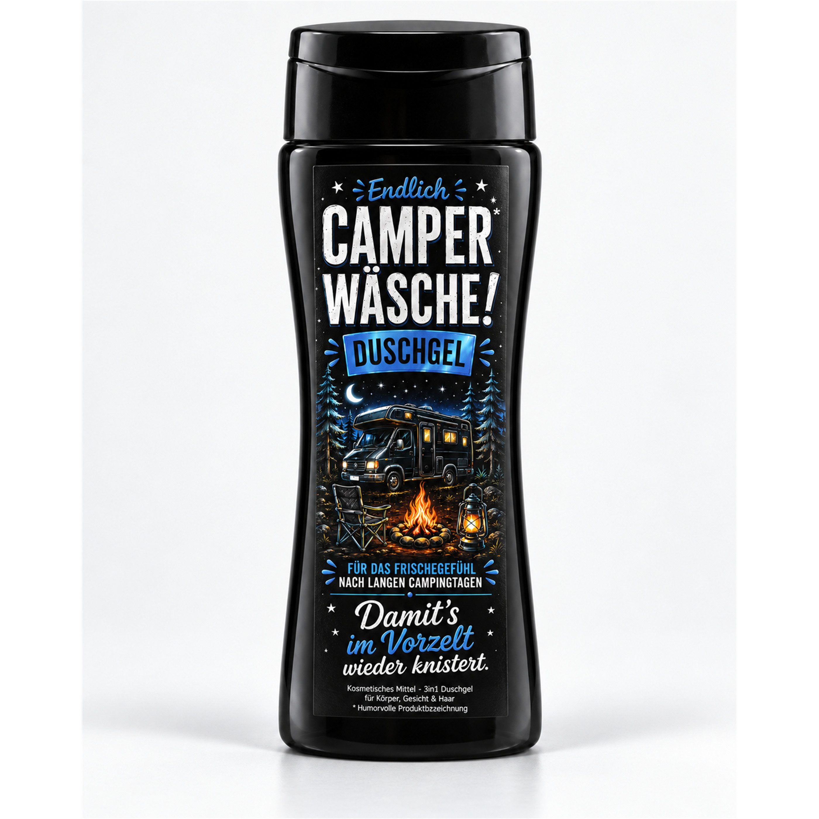Deggelbam Duschgel Camper Wäsche 3-in-1 Duschgel 250 ml – Geschenk für Camper, 3-in-1, lustiges Camper-Design, Geschenkidee für Campingfans