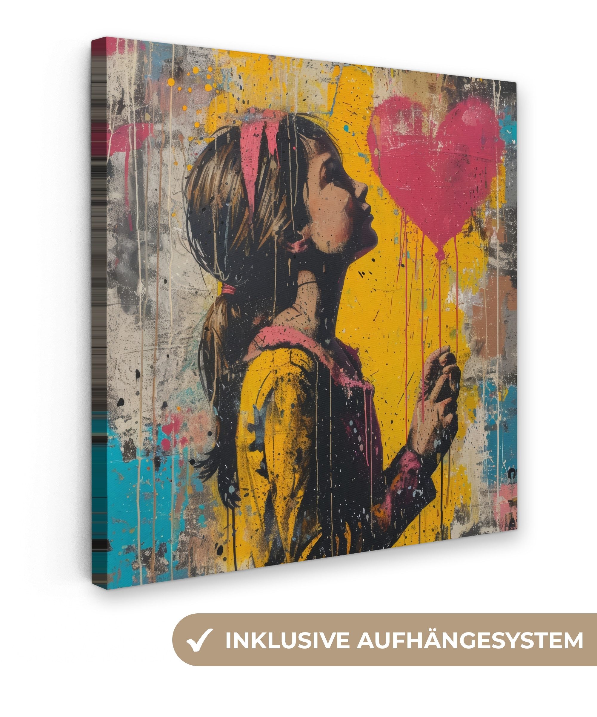 OneMillionCanvasses® Leinwandbild Graffiti - Mädchen - Luftballon - Straßenkunst, Fotodruck (1 St), Wandbild, Deko Schlafzimmer Wohnzimmer Flur 20x20 cm