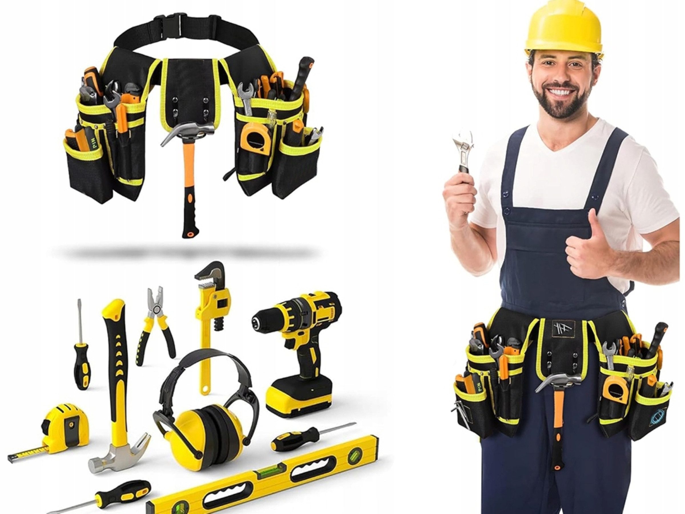 Verkgroup Werkzeughalter Werkzeuggürtel 22 Taschen Hammerhalter Montagegürtel bis 120 cm, Werkzeuggürtel Set mit Werkzeugtaschen und Hammerhalter, 1x Werkzeuggürtel, 2x Werkzeugtaschen, 1x Hammerhalter, 22 Taschen, Hammerhalter, verstellbar bis 120 cm, ro