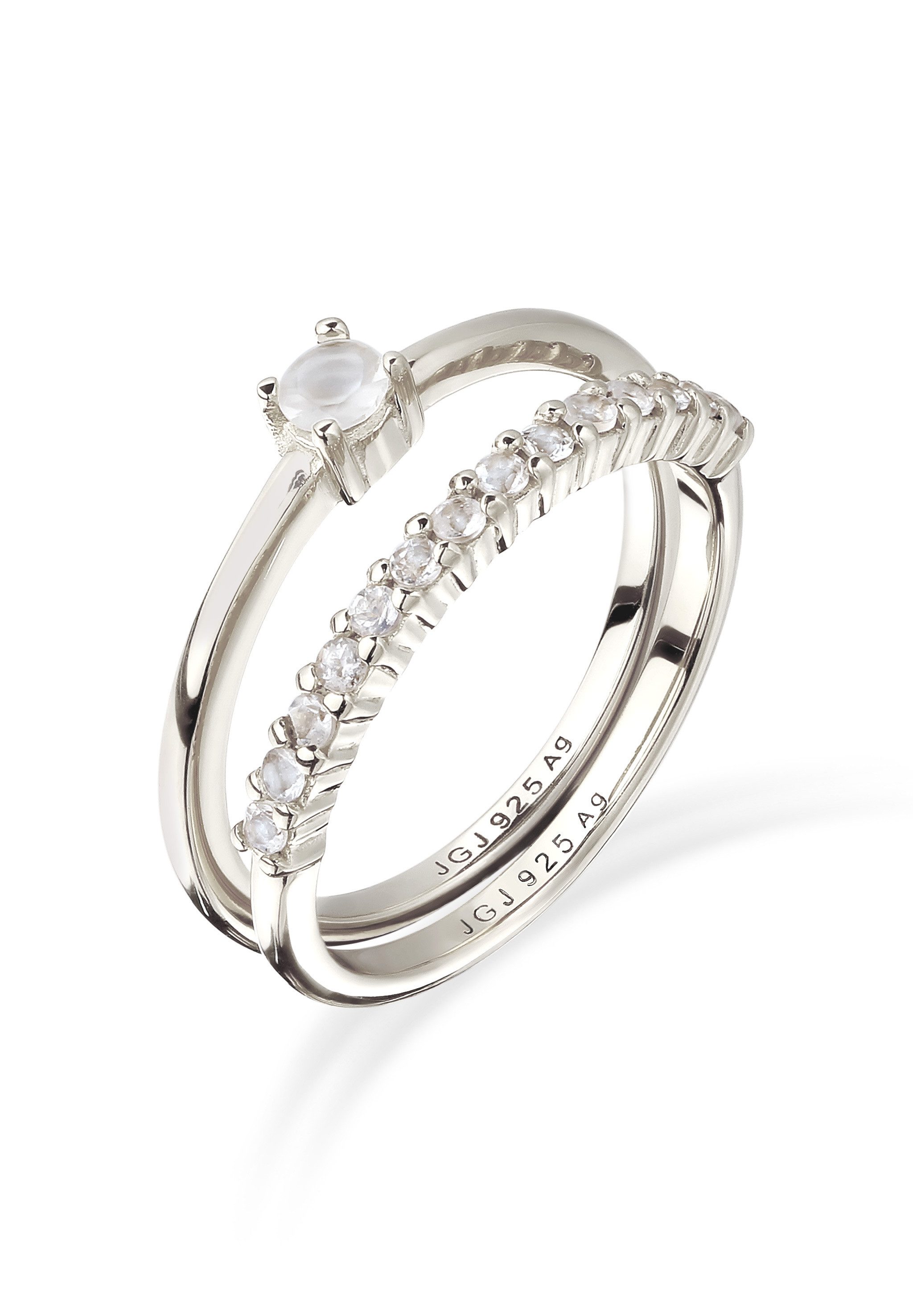 Elli Premium Ring-Set Ringset mit Mondstein Regenbogen 925 Sterling Silber