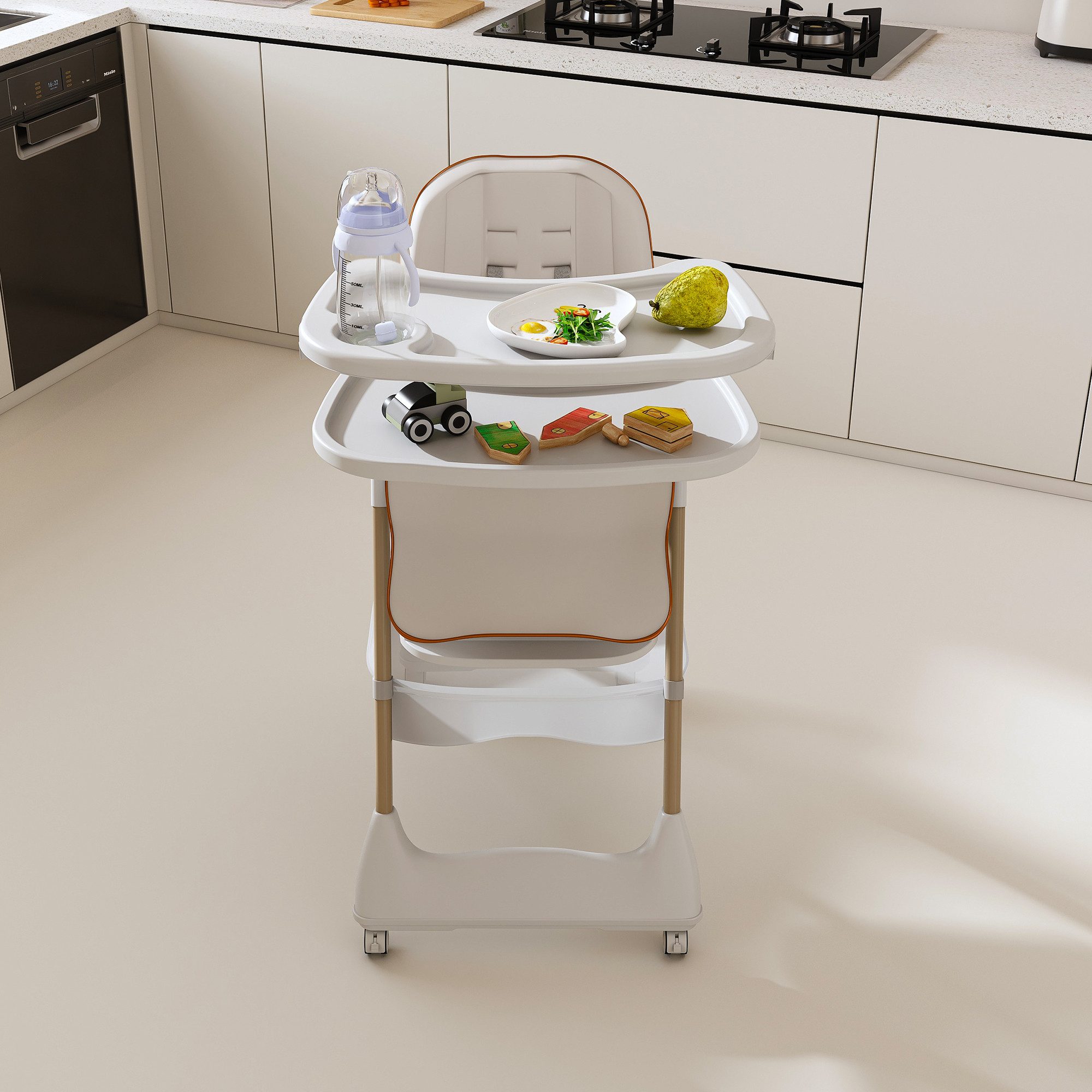 KLAM HOME Kinderklappstuhl Kinderstuhl 6-36 Monate, bis 45kg, faltbar & vielfach verstellbar (Sicherer Kinderklappstuhl mit 5-Punkt-Gurt, Feststellrädern & Tabl – Bild 4 von 5