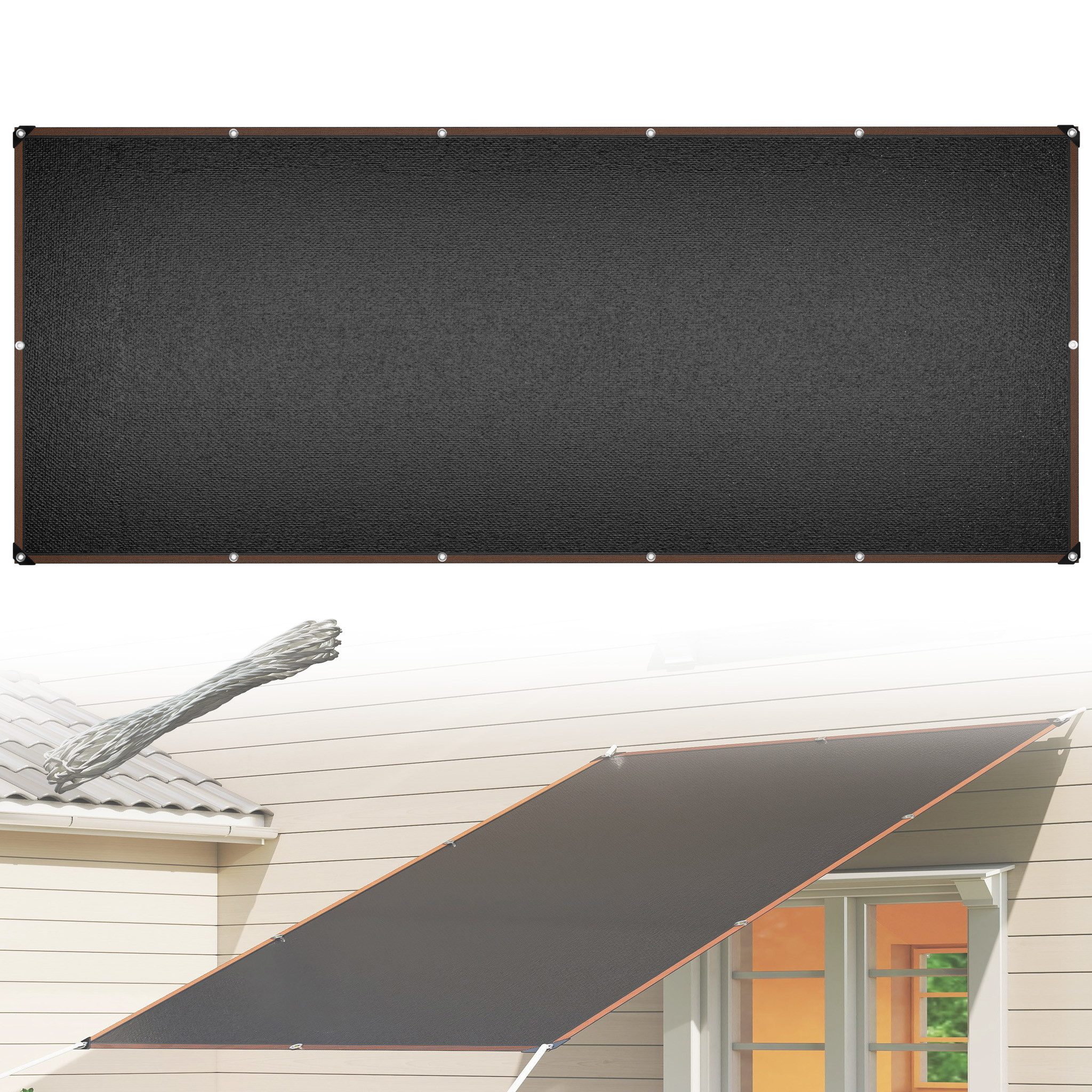 FIVMEN Sonnensegel Zaun Sichtschutz Windschutz aus HDPE Sonnenschutz mit Seilen Anthrazit, (2m Breite)