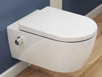 SSWW Dusch-WC Design Keramik Hänge-WC Wand WC Spülrandlos Taharat, wandhängend, Dusch-WC inkl. WC-Sitz abnehmbar, Düse und Kaltwasserventil