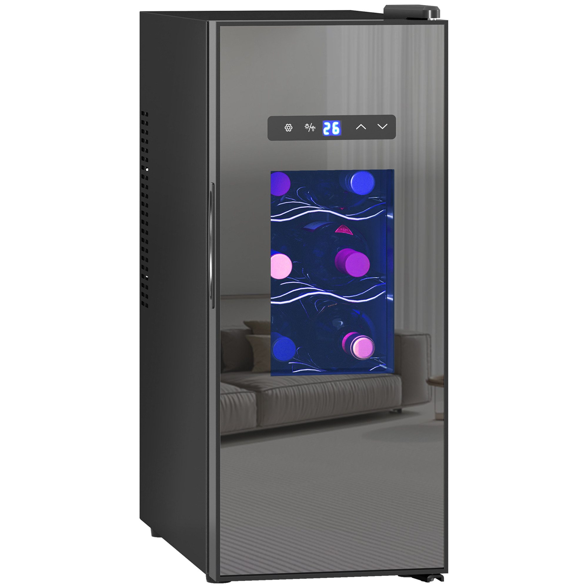 HOMCOM Weinkühlschrank Kompressor 20 Flaschen 5-18°C, Touchscreen, LED-Beleuchtung, für 12 Standardflaschen á 0,75l,mit Innenbeleuchtung, Schwarz