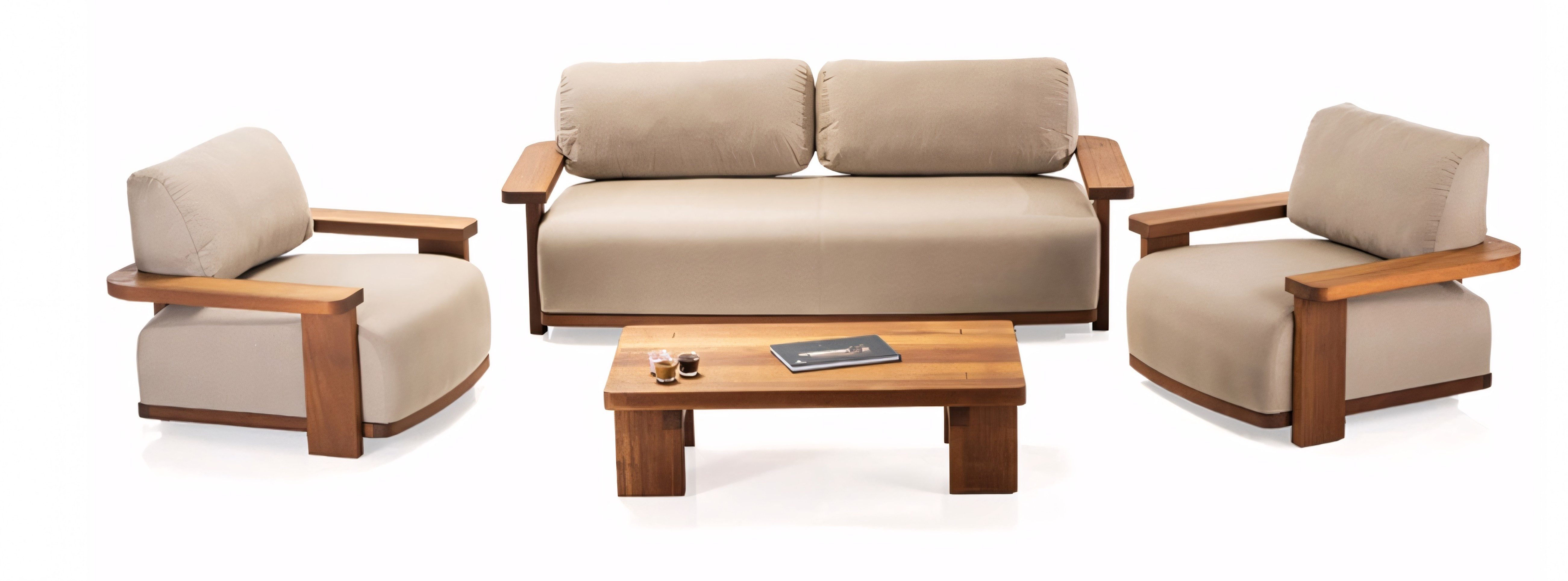 Xlmoebel Gartensofa XLMOEBEL Garten-Couchgarnitur in Beige mit braunem Rahmen, 1 Teile, Made in Europa