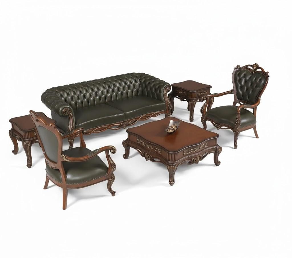 JVmoebel Chesterfield-Sofa Edles Klassisches Wohnzimmer Set Chesterfield Sofas Couchtisch Sessel, 4 Teile